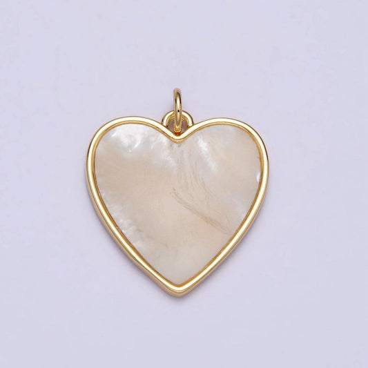 Gold pearly white heart pendant, 14k gold Filled shell pearl heart love charm | ac985