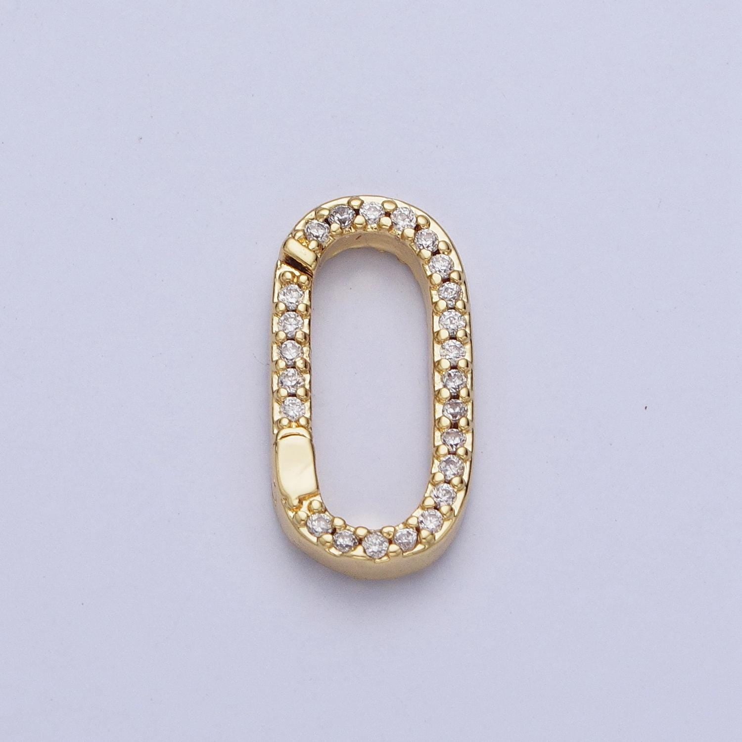 Cz Gold Spring Gate Ring, 14.8x7.6mm CZ Pull Gate ring Silver Black Oval Micro Pave Charm Holder Clasp for Connector Bracelet Necklace L858