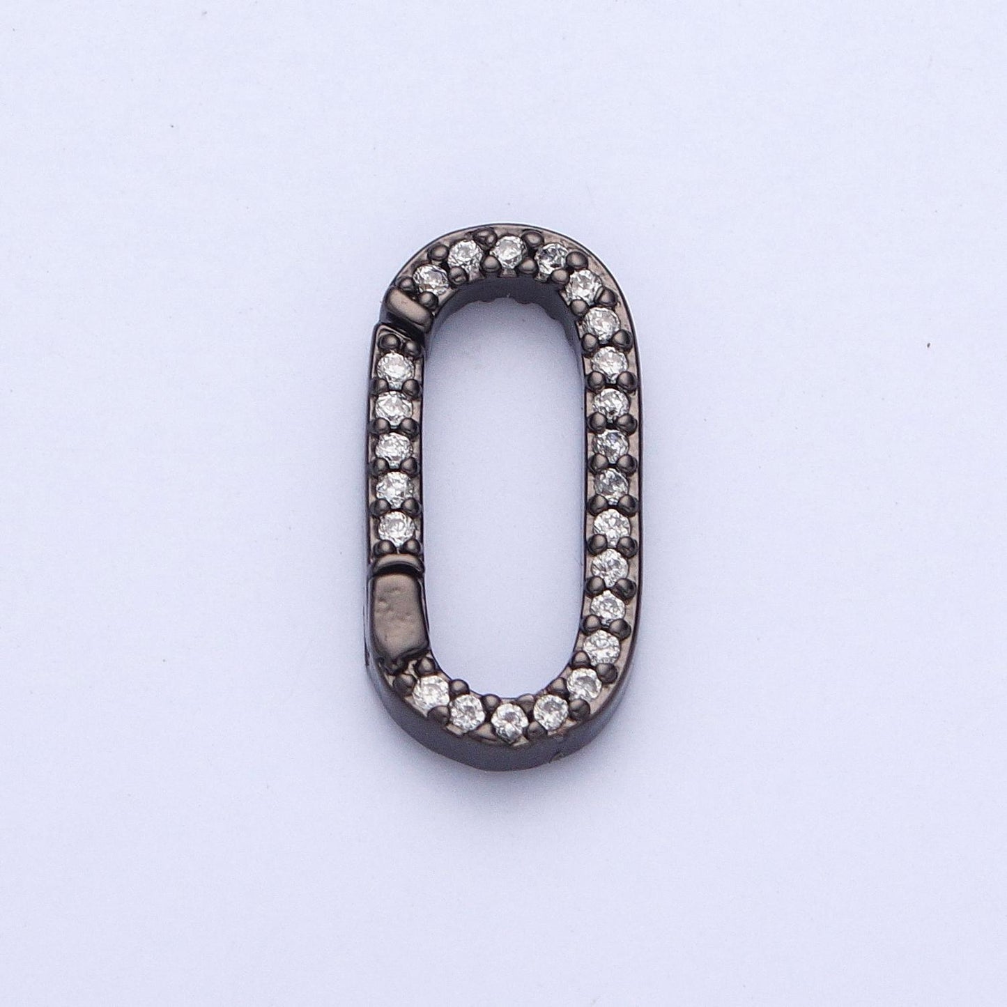Cz Gold Spring Gate Ring, 14.8x7.6mm CZ Pull Gate ring Silver Black Oval Micro Pave Charm Holder Clasp for Connector Bracelet Necklace L858