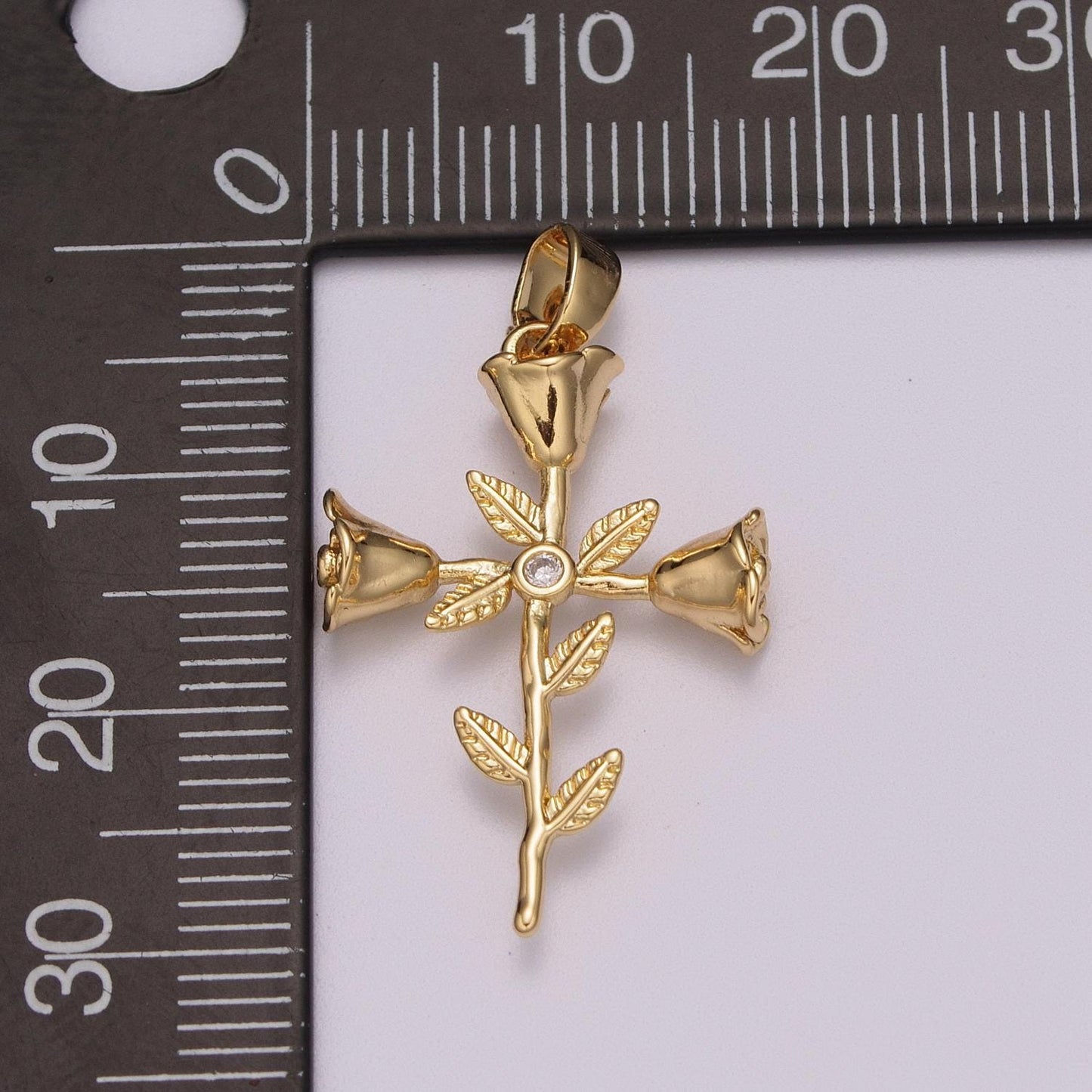 18k gold filled rose flower cross minimalist charm | n1426