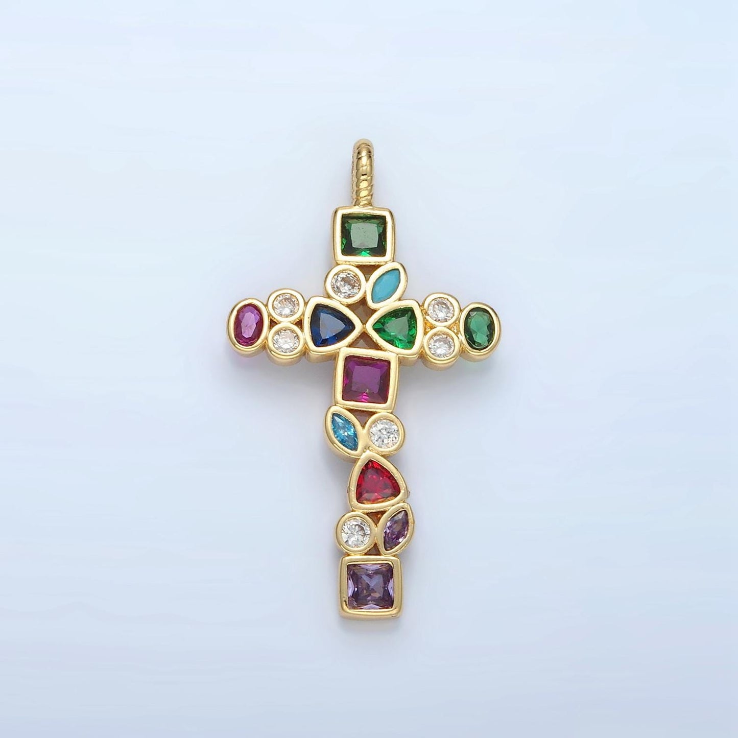 14k gold filled multicolor cz geometric cross pendant For Religious Charm Necklace | I545