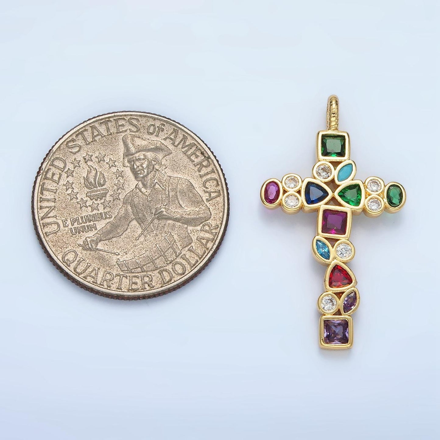 14k gold filled multicolor cz geometric cross pendant For Religious Charm Necklace | I545