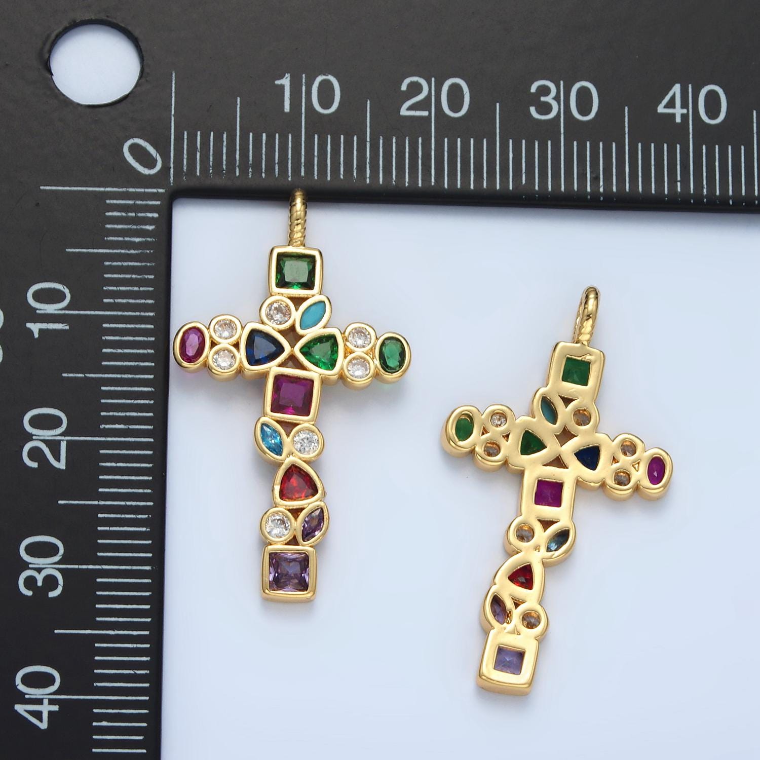 14k gold filled multicolor cz geometric cross pendant For Religious Charm Necklace | I545