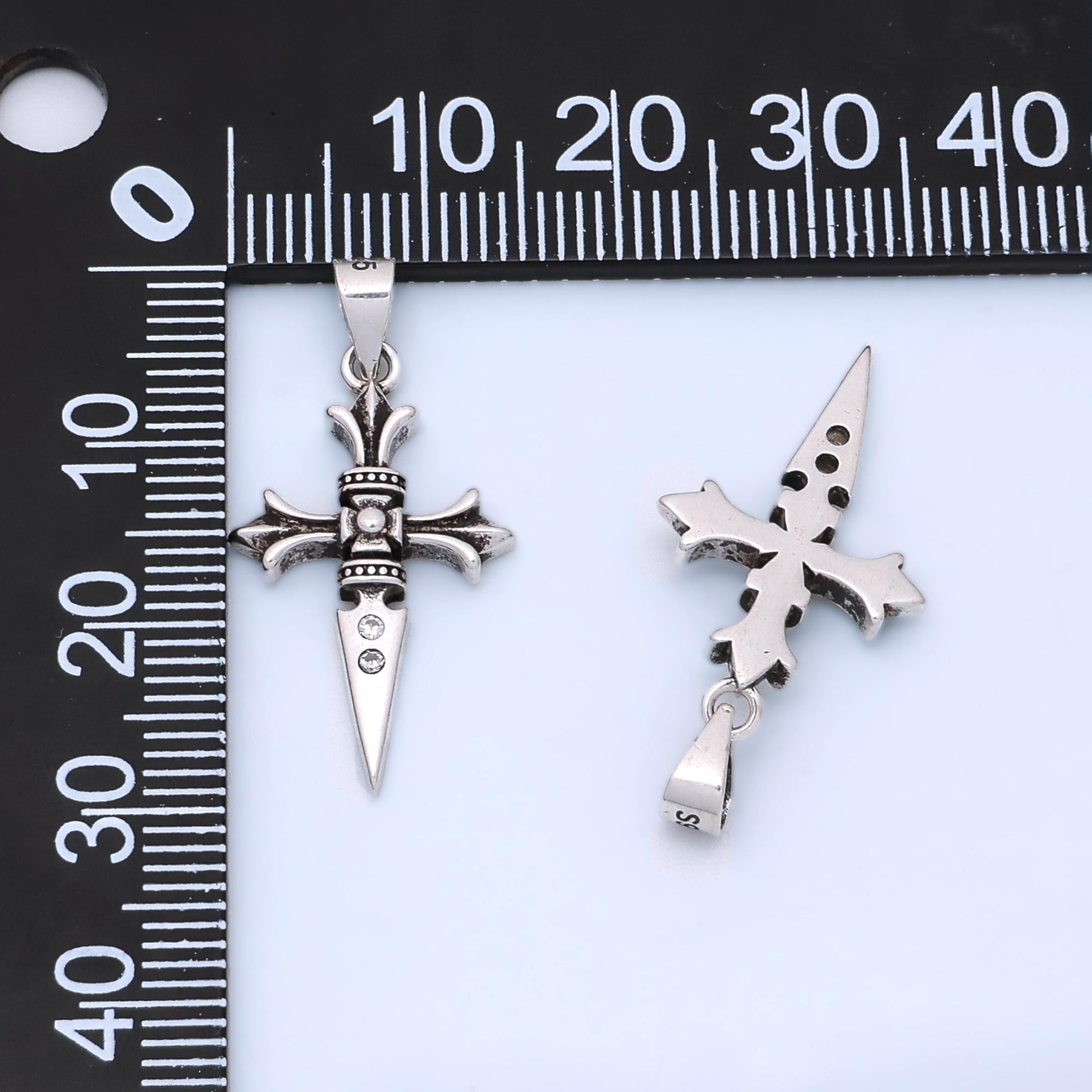 S925 sterling silver 30mm fleur st. james cross knife oxidized pendant | sl-462