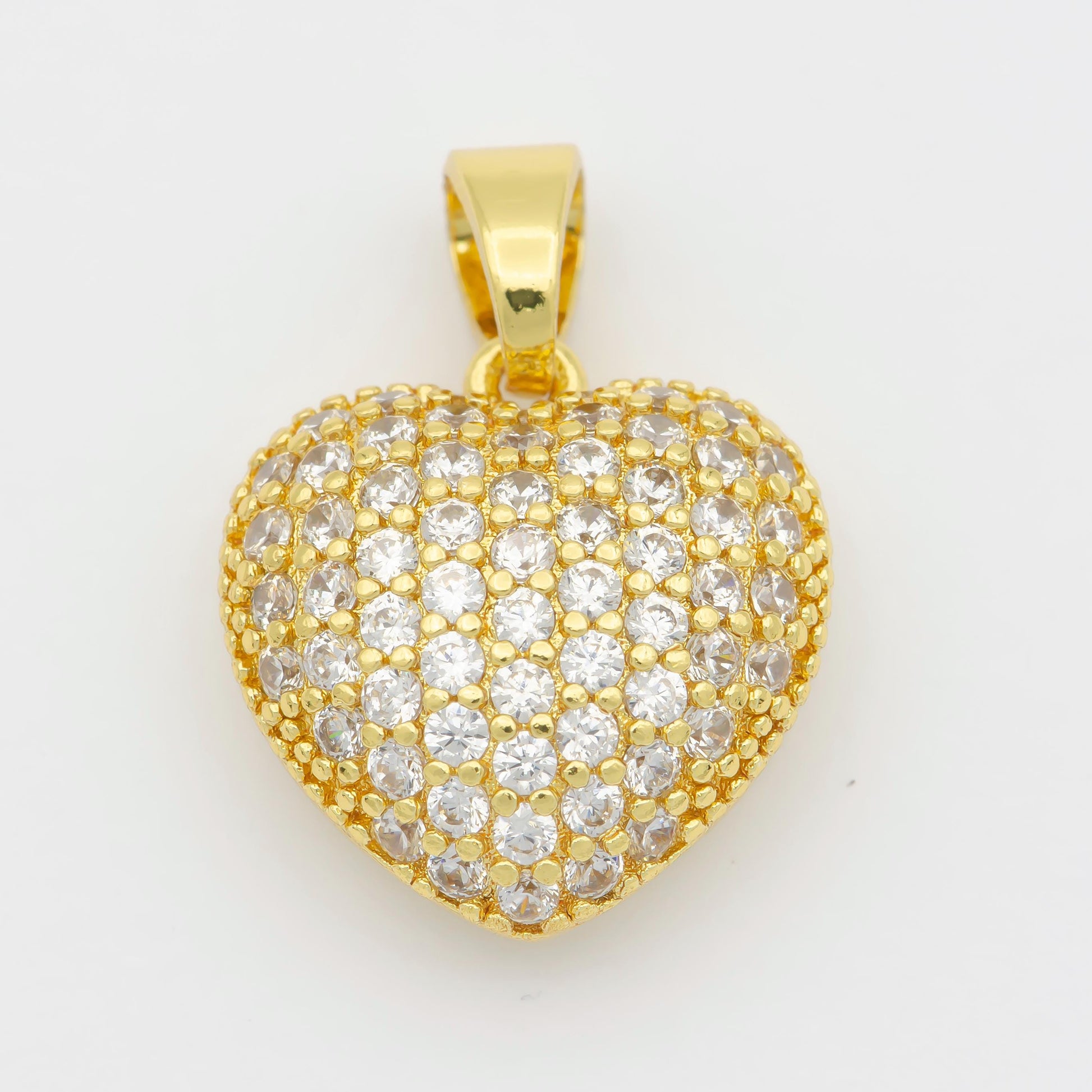 18k gold filled micro paved puffed heart pendant necklace cubic heart pendant 3d pendant j-834 i-145