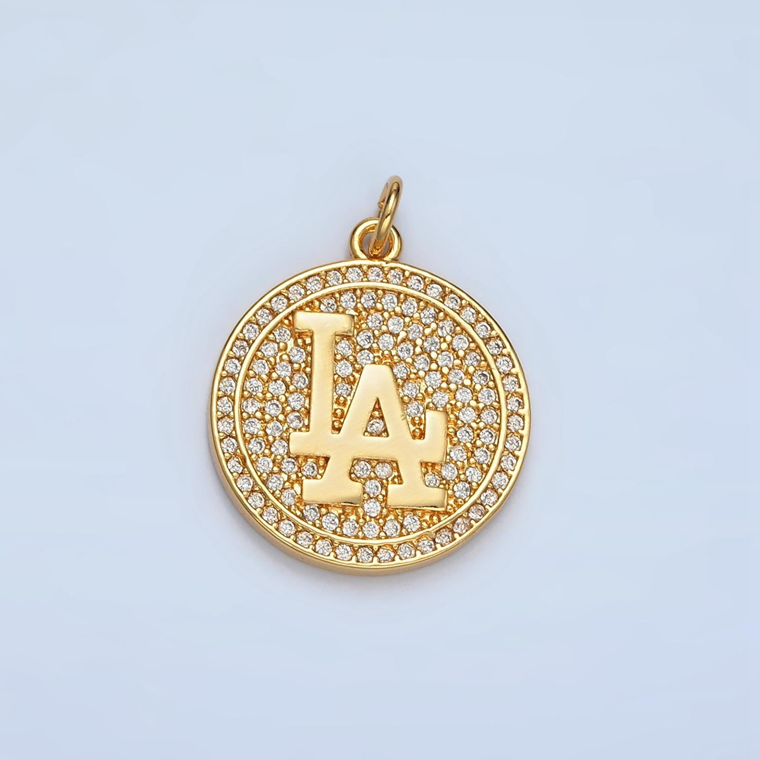 Dainty Coin Gold Los Angeles charm Cubic Silver minimalist jewelry micro pave la state sign travel Sport pendants necklace bracelet AG893