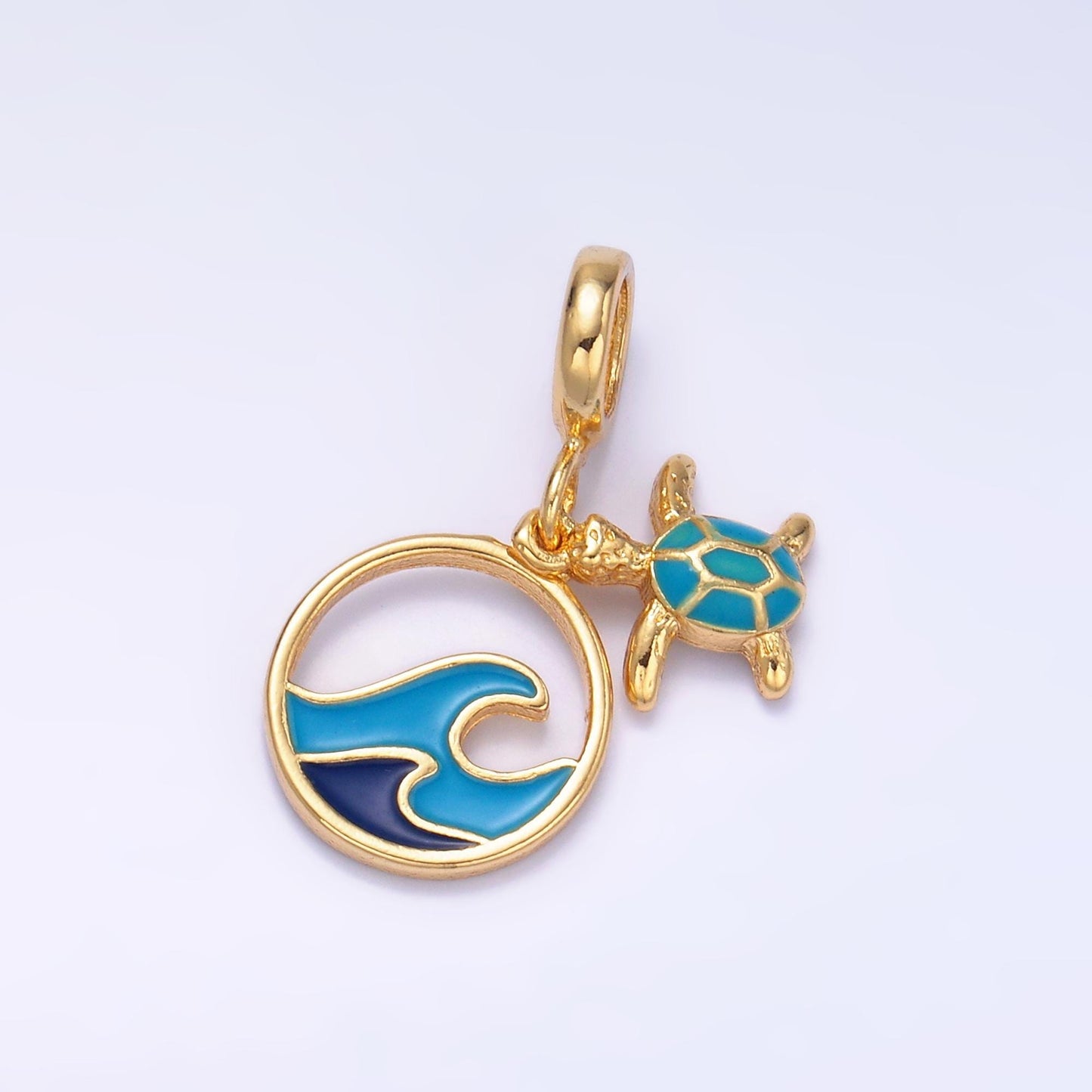 24k gold filled Blue Wave / turtle ocean theme rondelle bail Charm drop pendant | E796