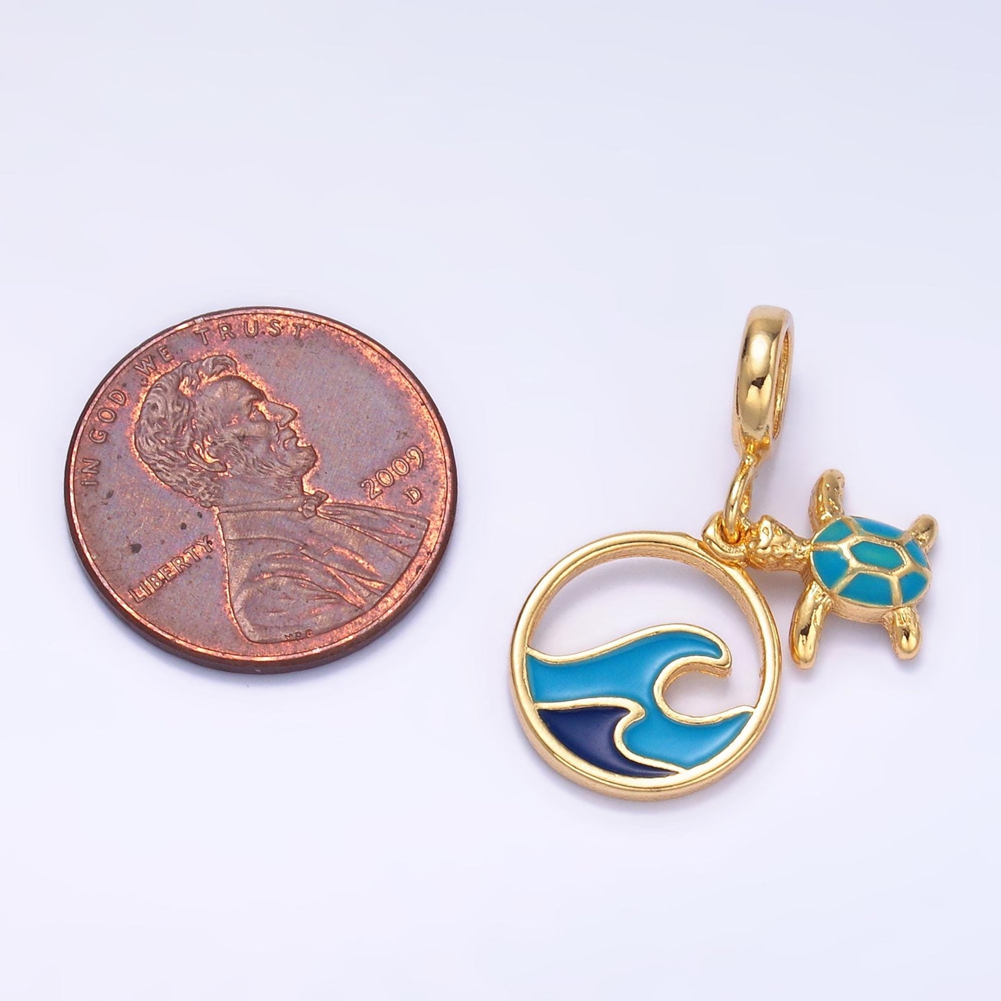 24k gold filled Blue Wave / turtle ocean theme rondelle bail Charm drop pendant | E796