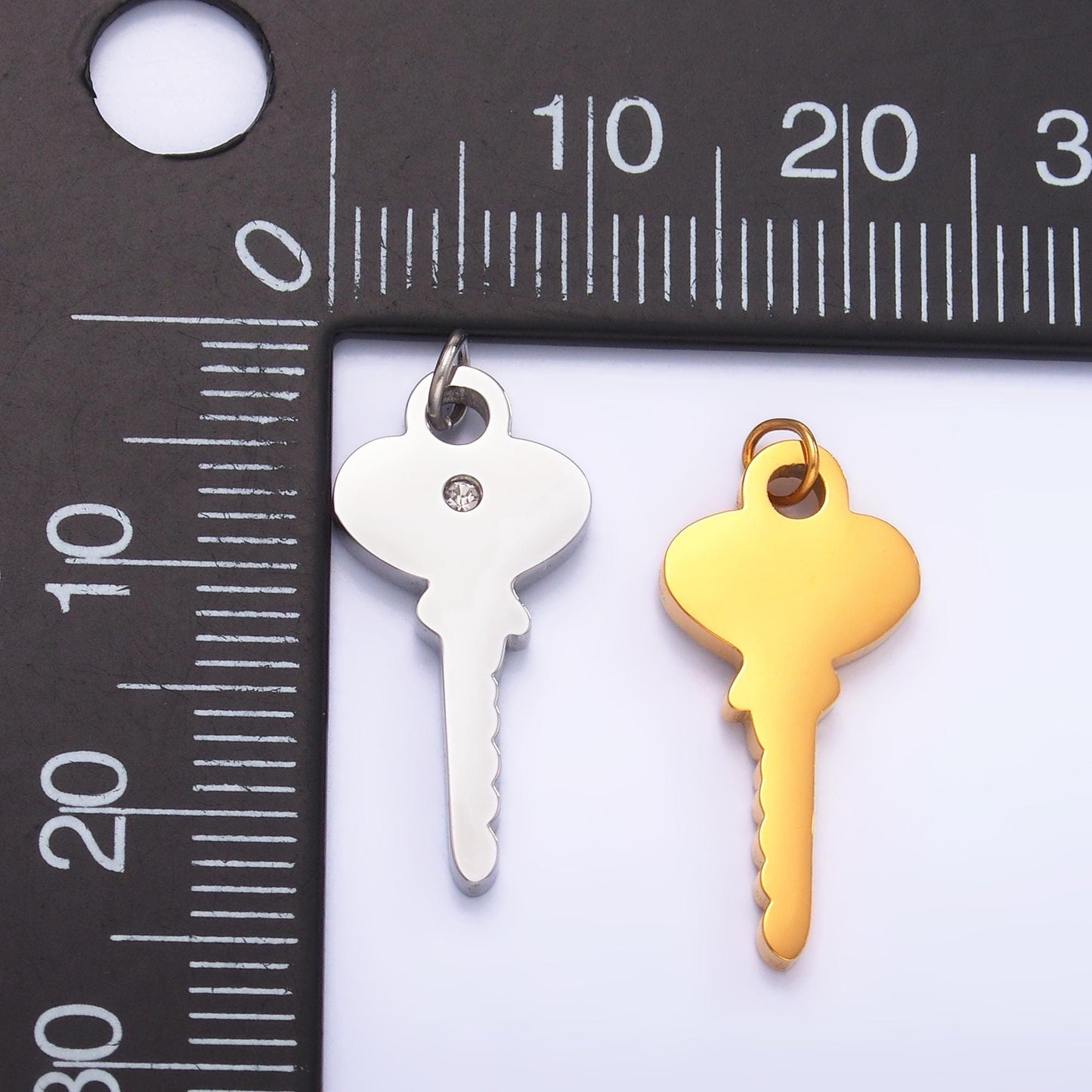 Dainty stainless steel PVD gold Plating key charm Dainty Silver CZ Lock jewelry inspired | P-849