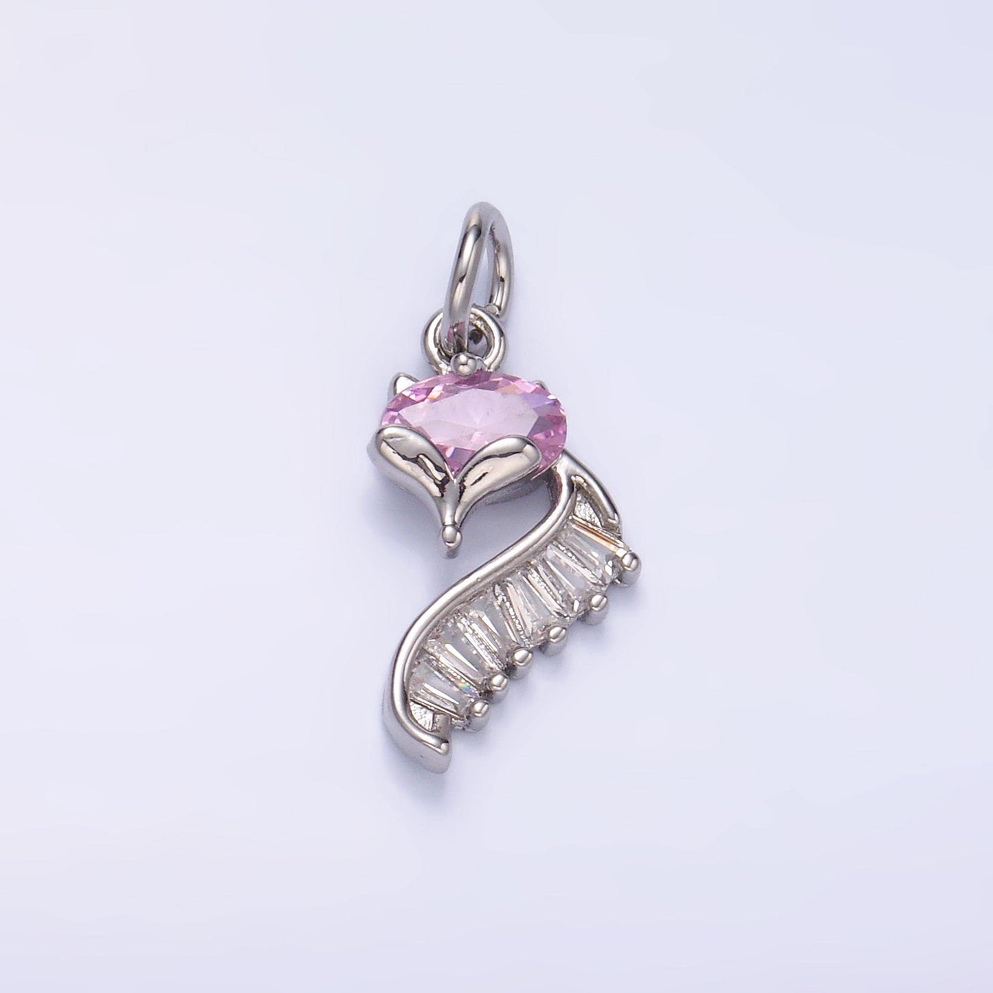 24K Gold Filled Fox Charm Wild Animal Baguette Pink CZ Curve Silhouette Charm in Gold & Silver | M462