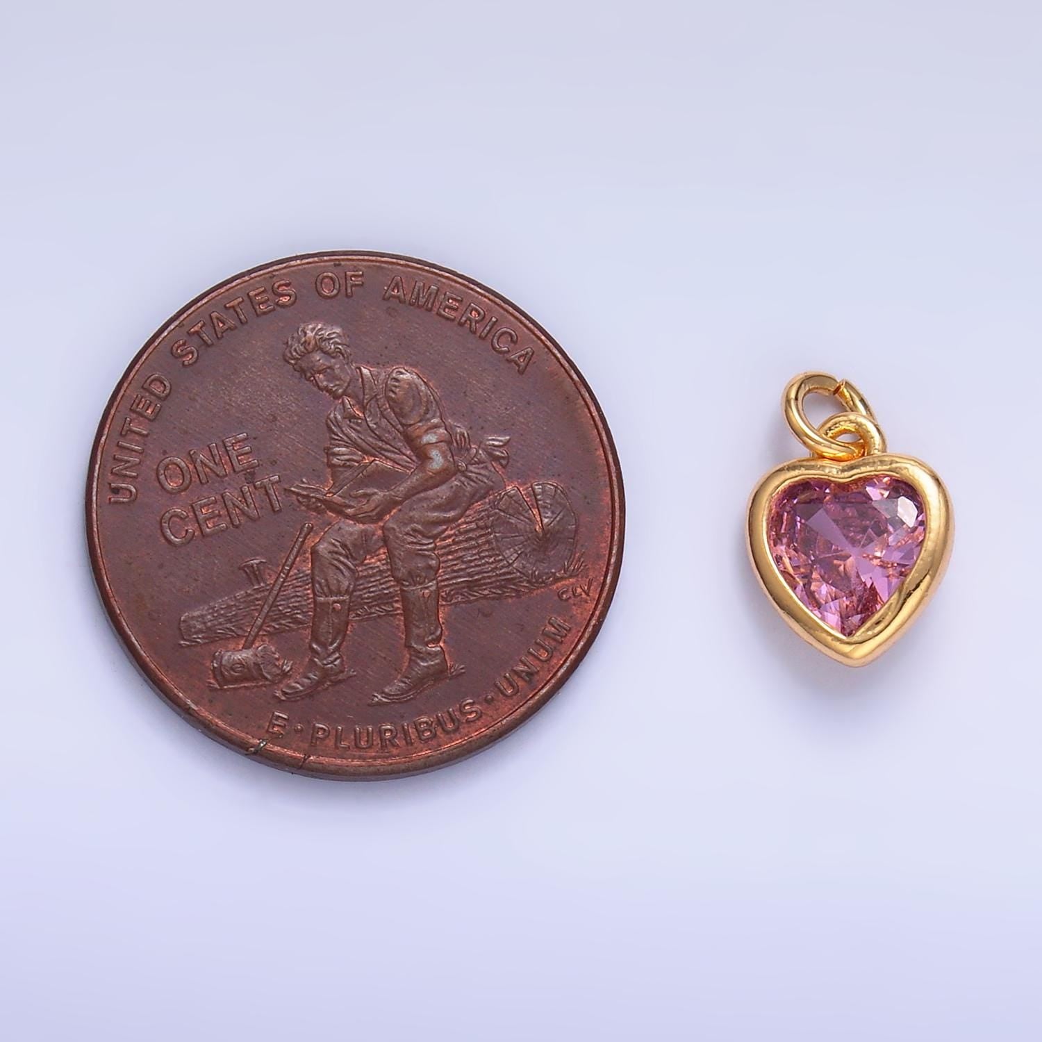 Mini cz heart charm gold heart charm Multi Color Tiny heart pendant C453