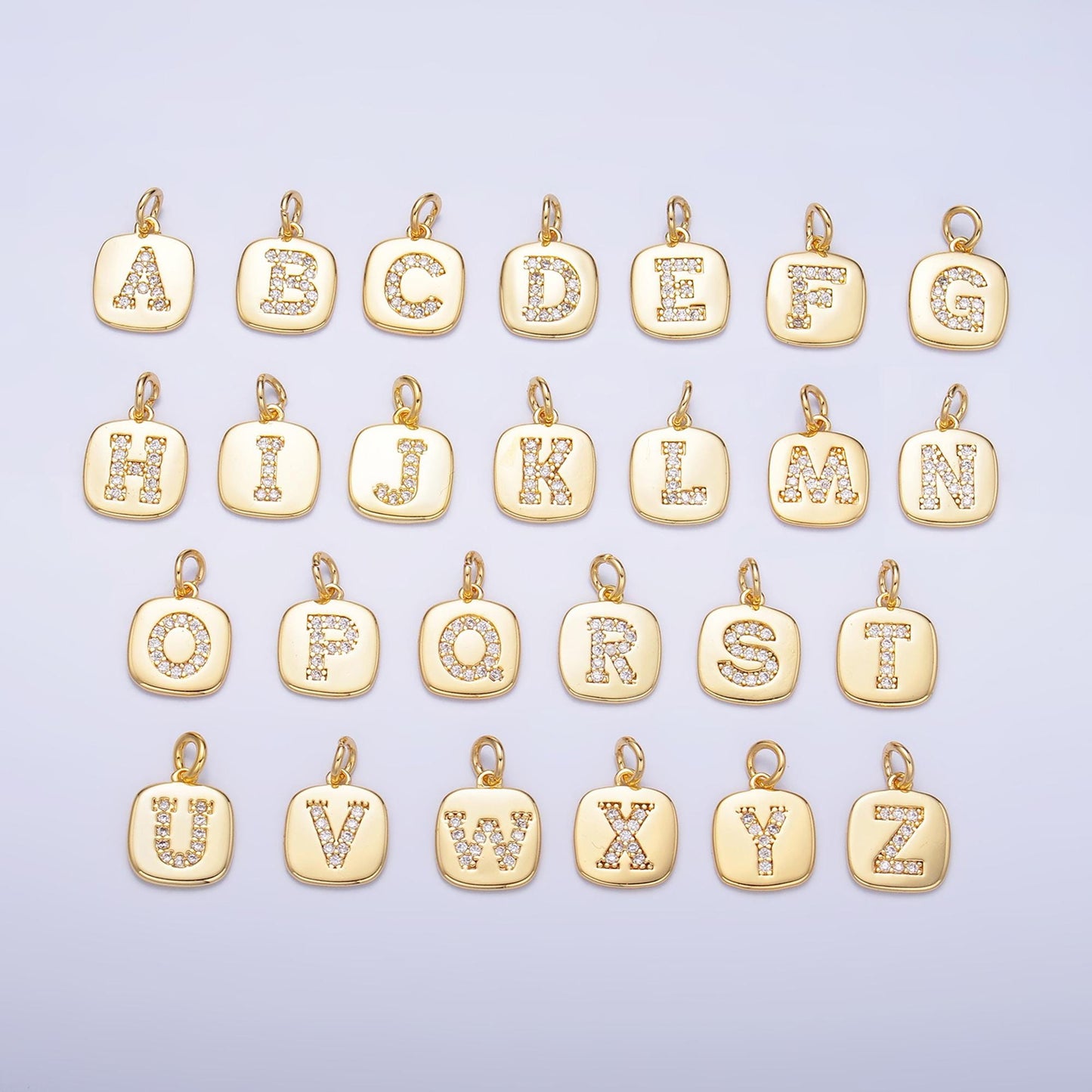 24k Gold Filled tag square Cz clear micro paved initial alphabet dainty personalized name tag charm necklace bracelet component | A1656