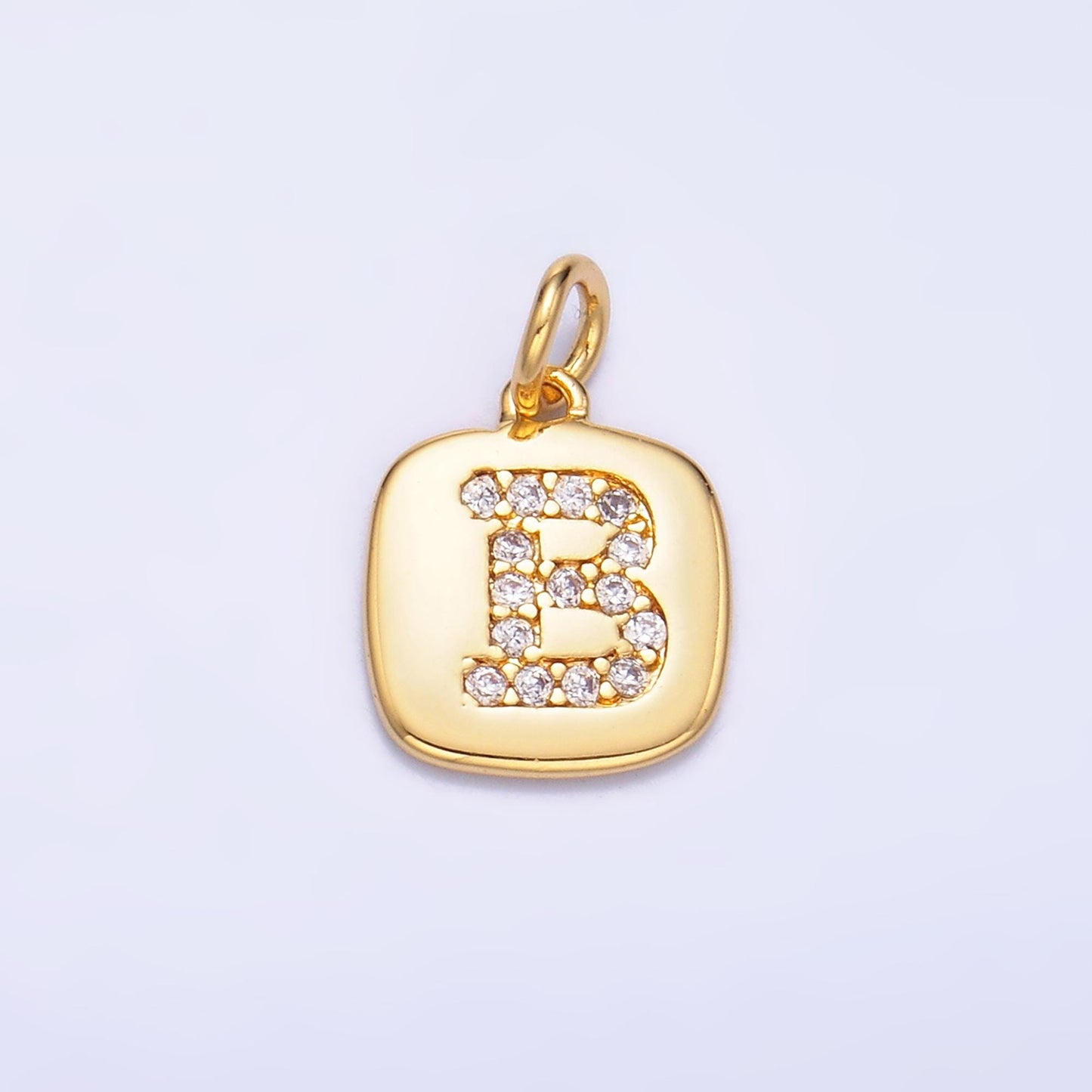 24k Gold Filled tag square Cz clear micro paved initial alphabet dainty personalized name tag charm necklace bracelet component | A1656