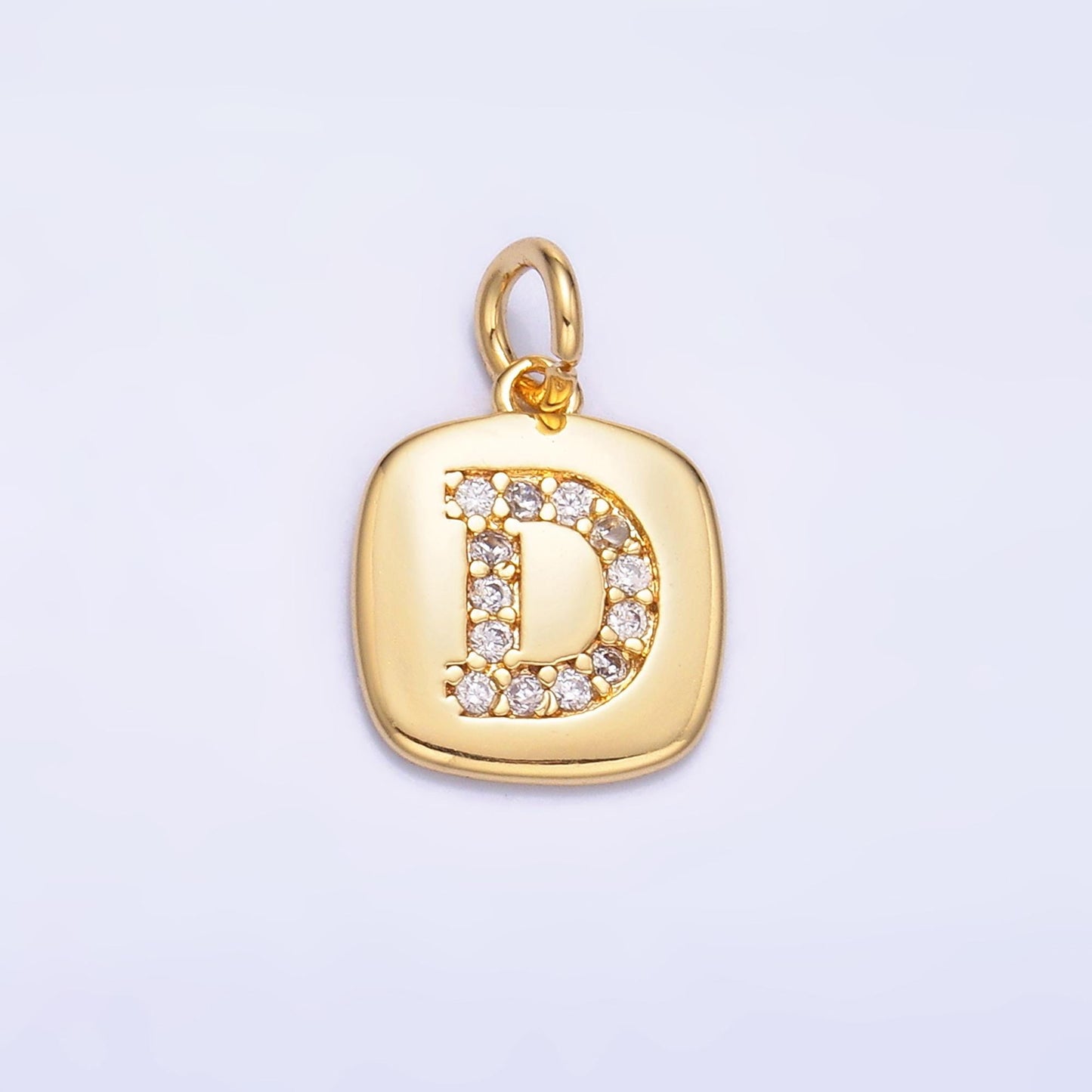 24k Gold Filled tag square Cz clear micro paved initial alphabet dainty personalized name tag charm necklace bracelet component | A1656