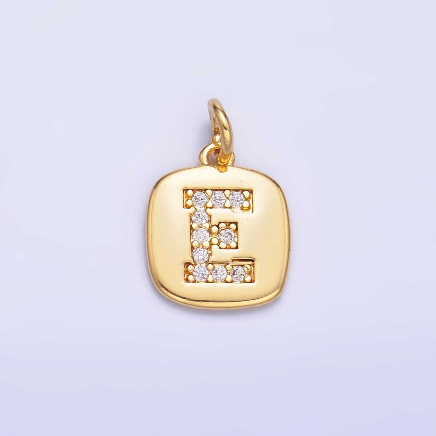 24k Gold Filled tag square Cz clear micro paved initial alphabet dainty personalized name tag charm necklace bracelet component | A1656
