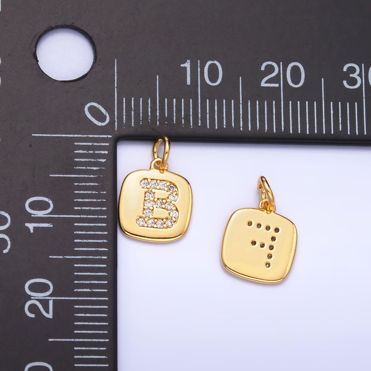24k Gold Filled tag square Cz clear micro paved initial alphabet dainty personalized name tag charm necklace bracelet component | A1656