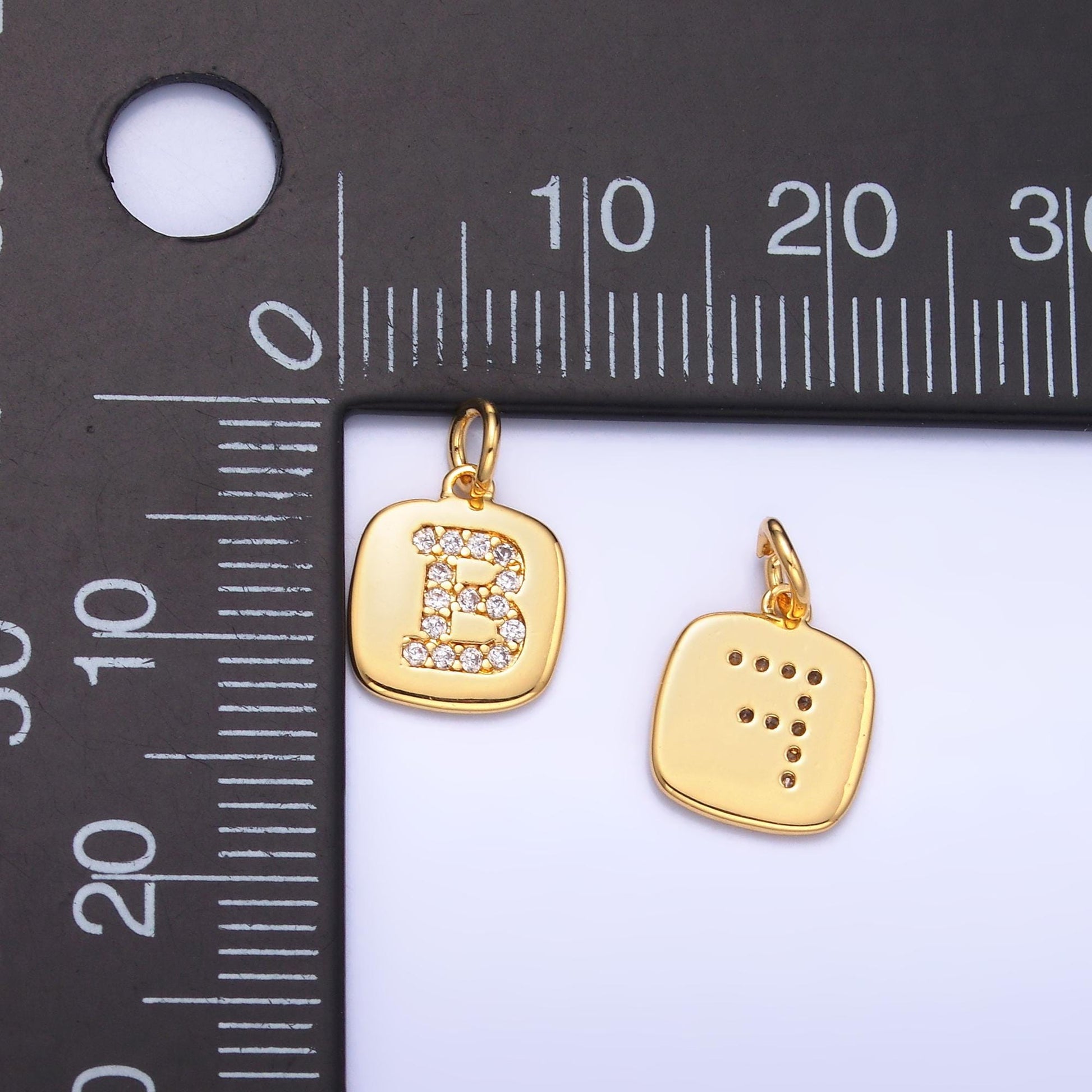 24k Gold Filled tag square Cz clear micro paved initial alphabet dainty personalized name tag charm necklace bracelet component | A1656