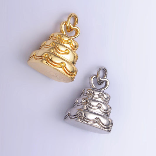 3D Mini Tier Birthday Cake Charm gold filled Celebration charm Wedding Cake Inspired | D628