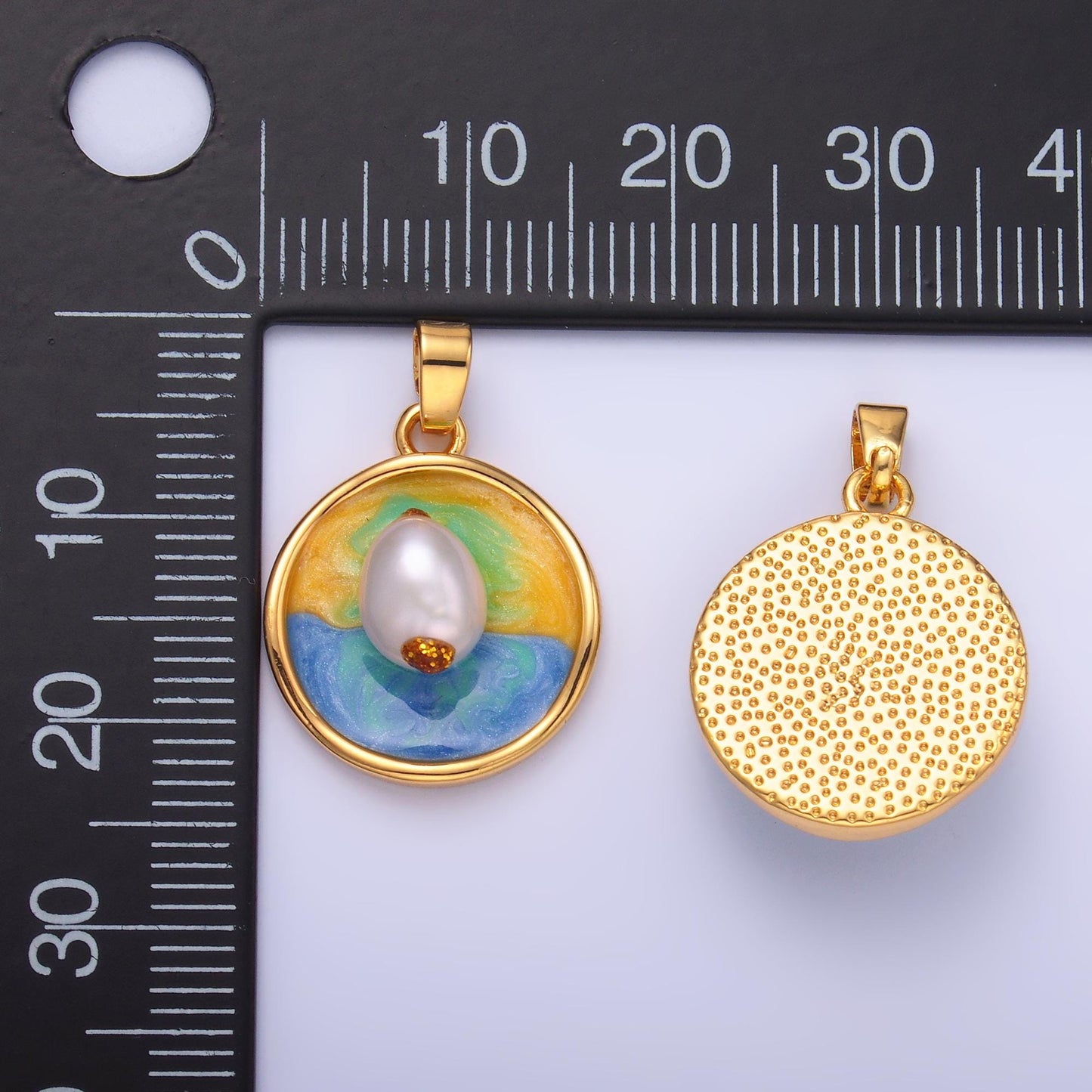 24K Gold Filled Sunrise Freshwater Pearl Pendant Enamel Jewelry | AA1460