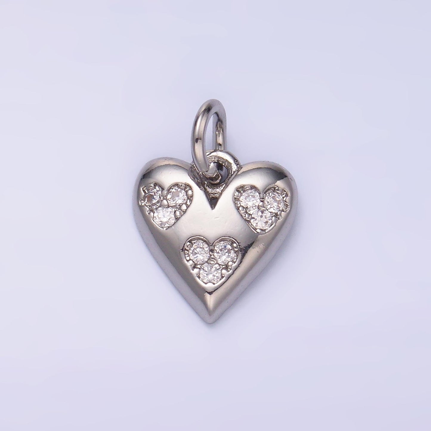 Tiny 24K Gold Filled Triple Micro Paved CZ Heart Charm in Gold & Silver | C475