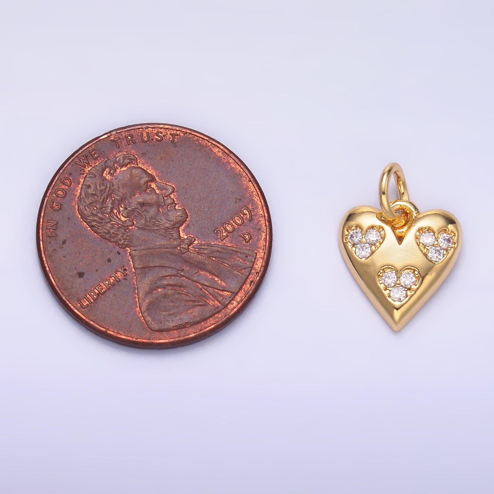 Tiny 24K Gold Filled Triple Micro Paved CZ Heart Charm in Gold & Silver | C475
