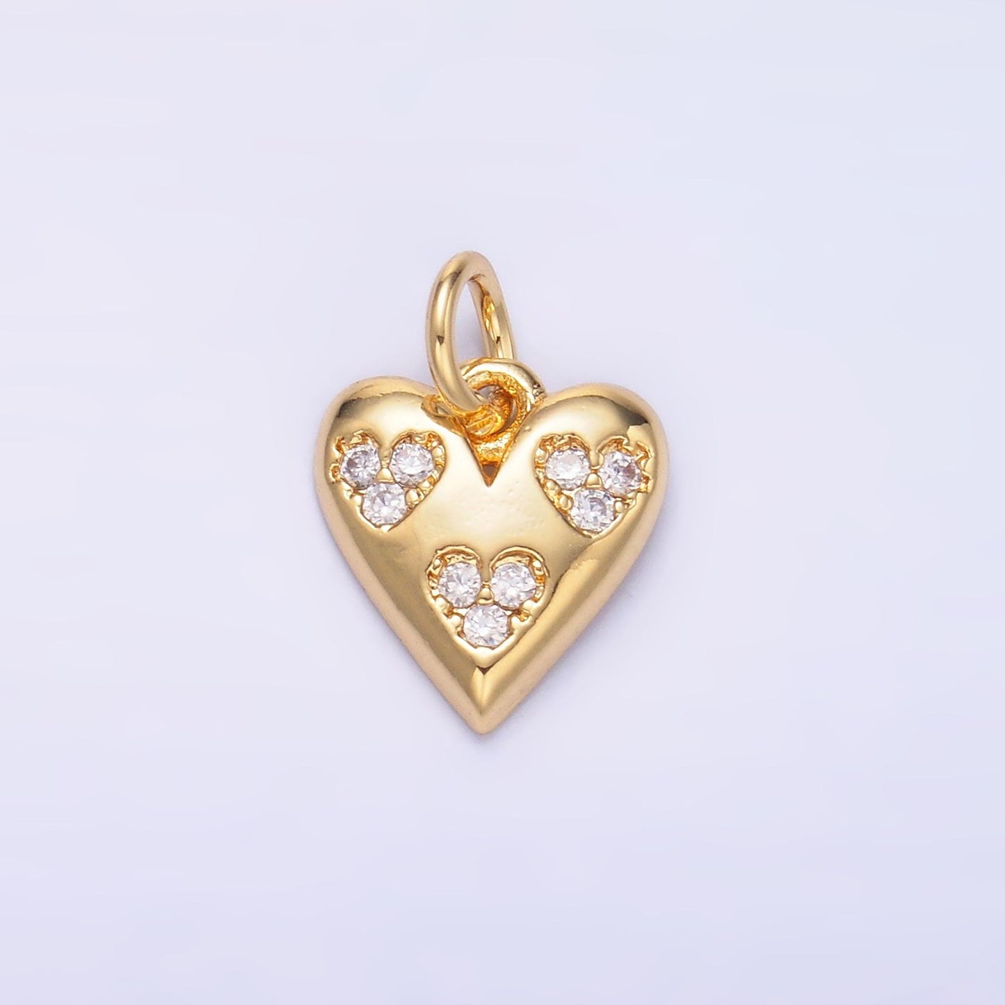 Tiny 24K Gold Filled Triple Micro Paved CZ Heart Charm in Gold & Silver | C475