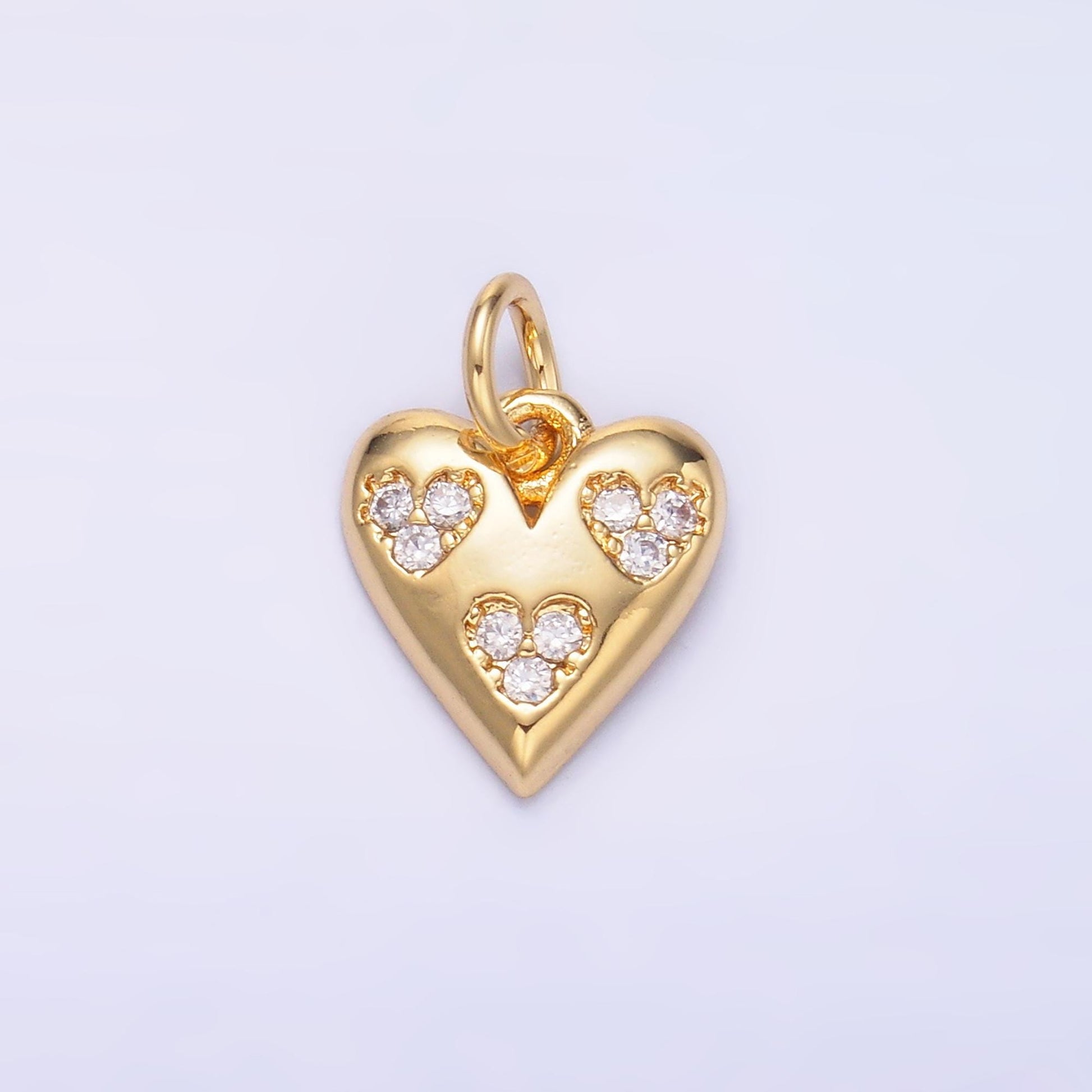 Tiny 24K Gold Filled Triple Micro Paved CZ Heart Charm in Gold & Silver | C475