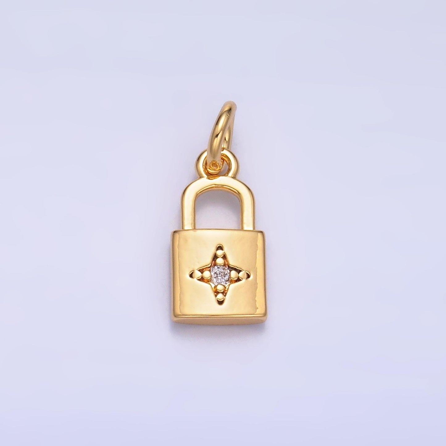 24K Gold Filled CZ Celestial Star Padlock Charm in Gold & Silver | E825