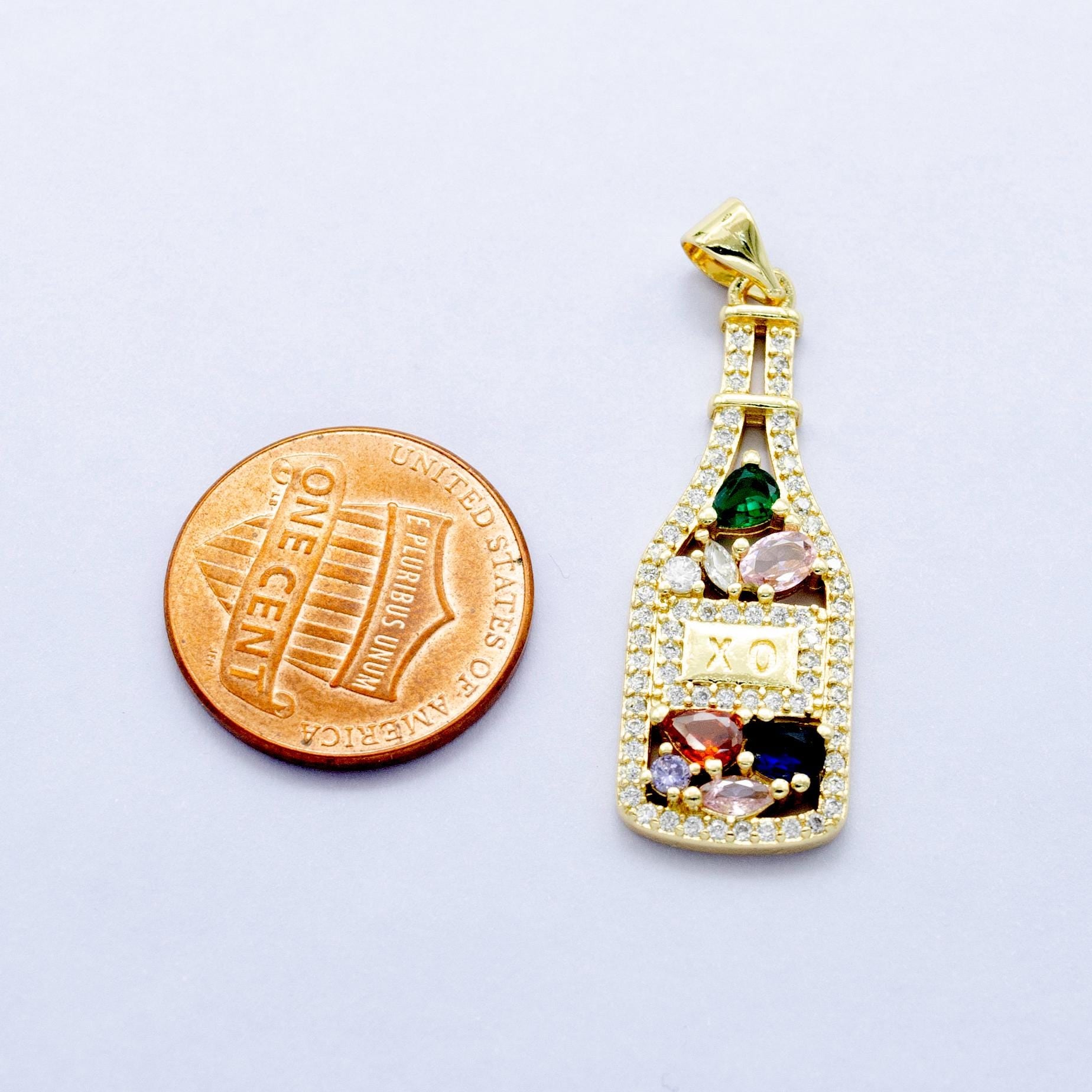 Dainty Cubic XO bottle charm Multi Color CZ Alcohol Cognac Drink Bottle for bracelet necklace charm pendant minimalist jewelry making AA1454