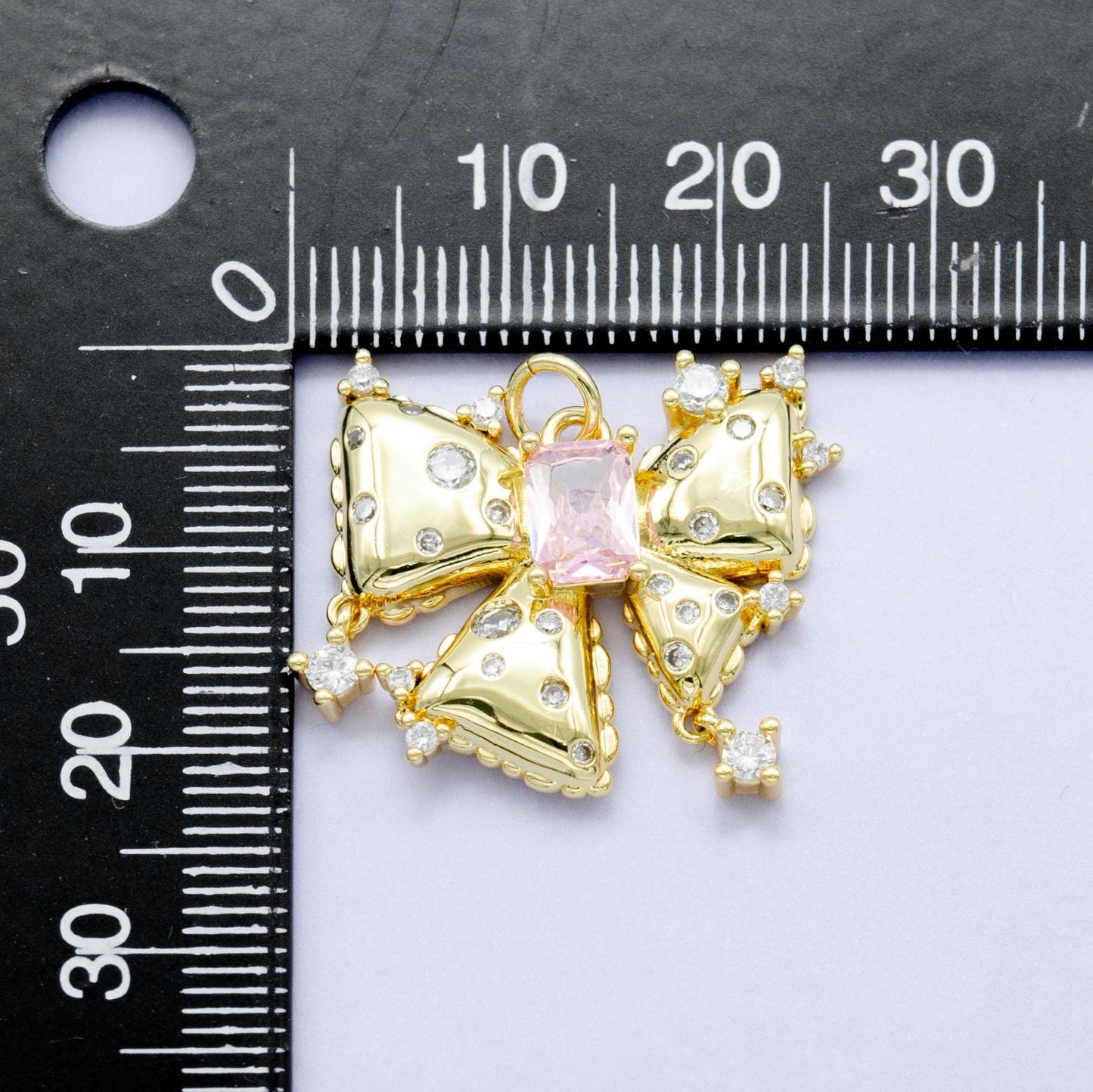 Big Pink 24k gold filled bow charms cz charm pink micro pave bow mini bow pendant cubic zirconia charm for bracelet necklace M-315