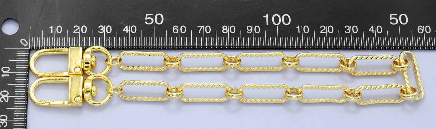 Long 24k Gold Filled Textured Paper Clip chain 11.5 inch for Party Bag Charm Supply DIY Supply for Purse Charm Jewelry Making WA-2937