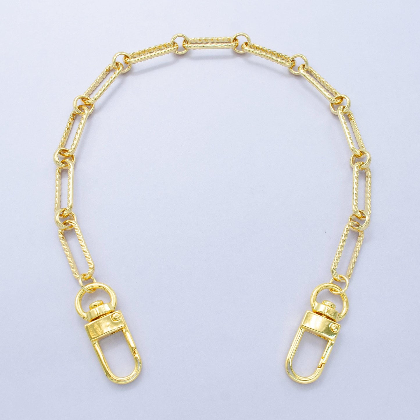Long 24k Gold Filled Textured Paper Clip chain 11.5 inch for Party Bag Charm Supply DIY Supply for Purse Charm Jewelry Making WA-2937