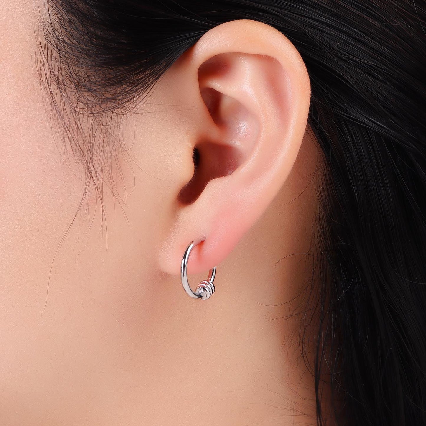 Minimalist Sterling Silver Hoop Earrings 16mm Classic Stud Knot Hoop Earrings Lightweight Stackable Earrings Mother Day Gift idea SL-580