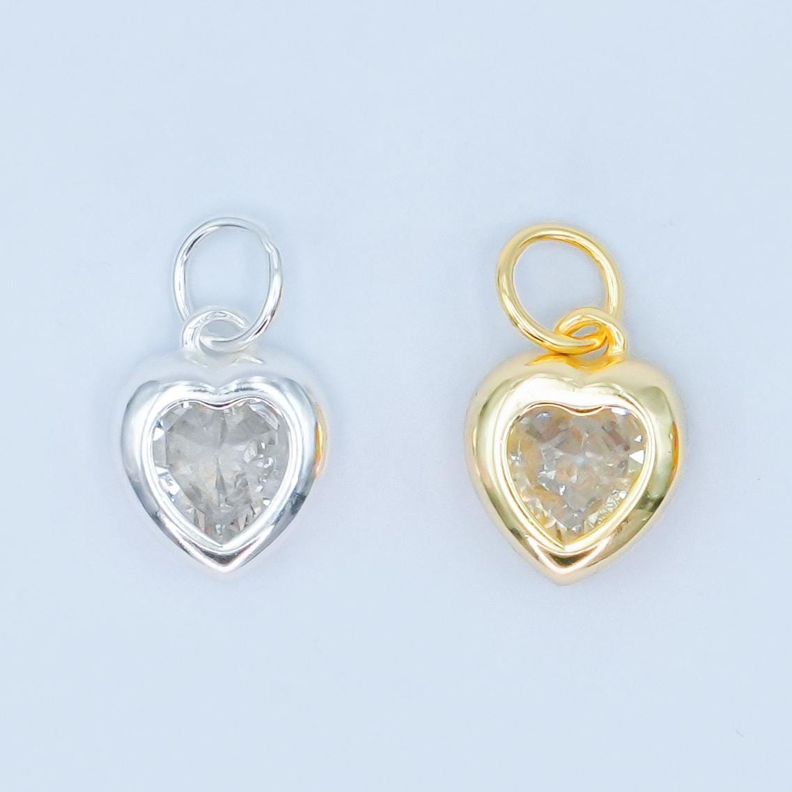 Mini 7.5mm Heart Bezel charm s925 Sterling Silver Heart charm Gold Vermeil heart charm for Minimalist Jewelry Making Supply SL-638