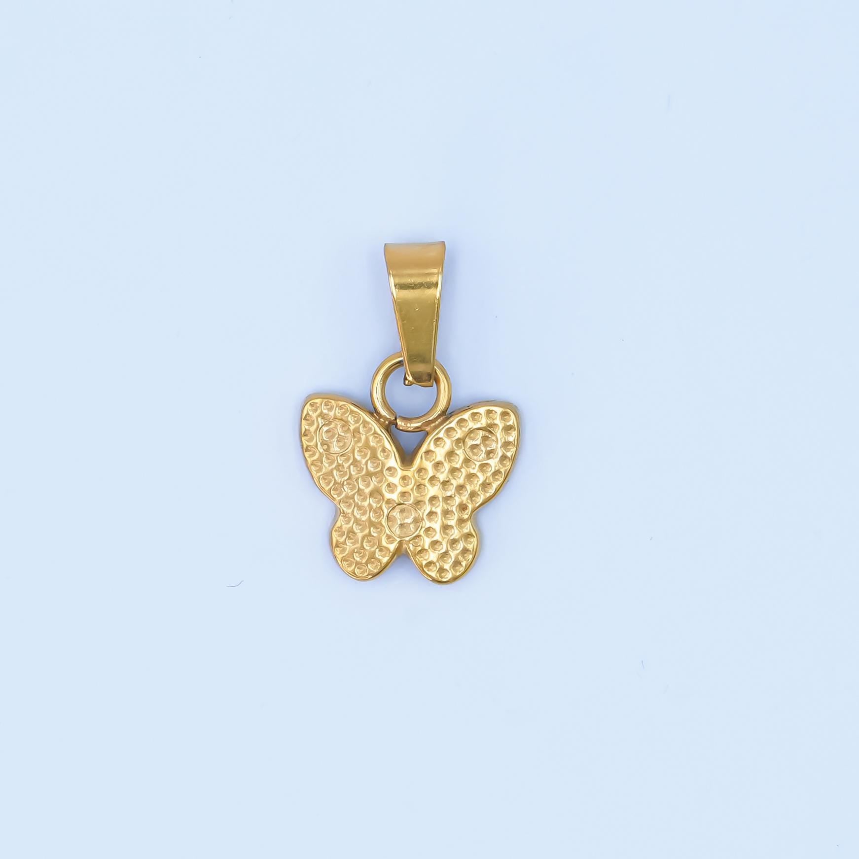 Stainless steel Gold butterfly Pendant Shell Pearl charm | P-1547