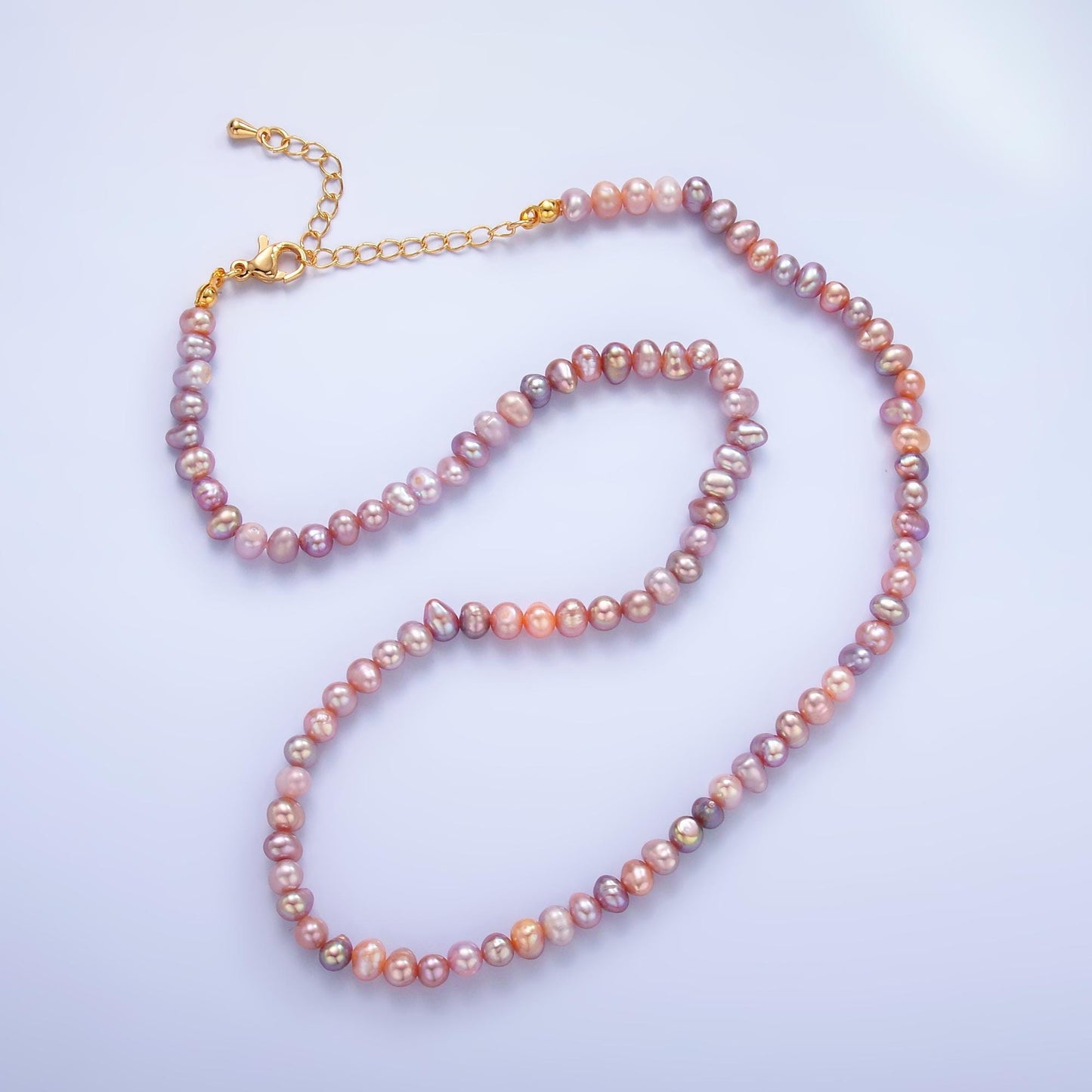 Fresh water pearl necklace Natural Metallic Mauve Pink Off Round pearl necklace 16.33"+ 2 inch extender necklace gold clasp WA-3019