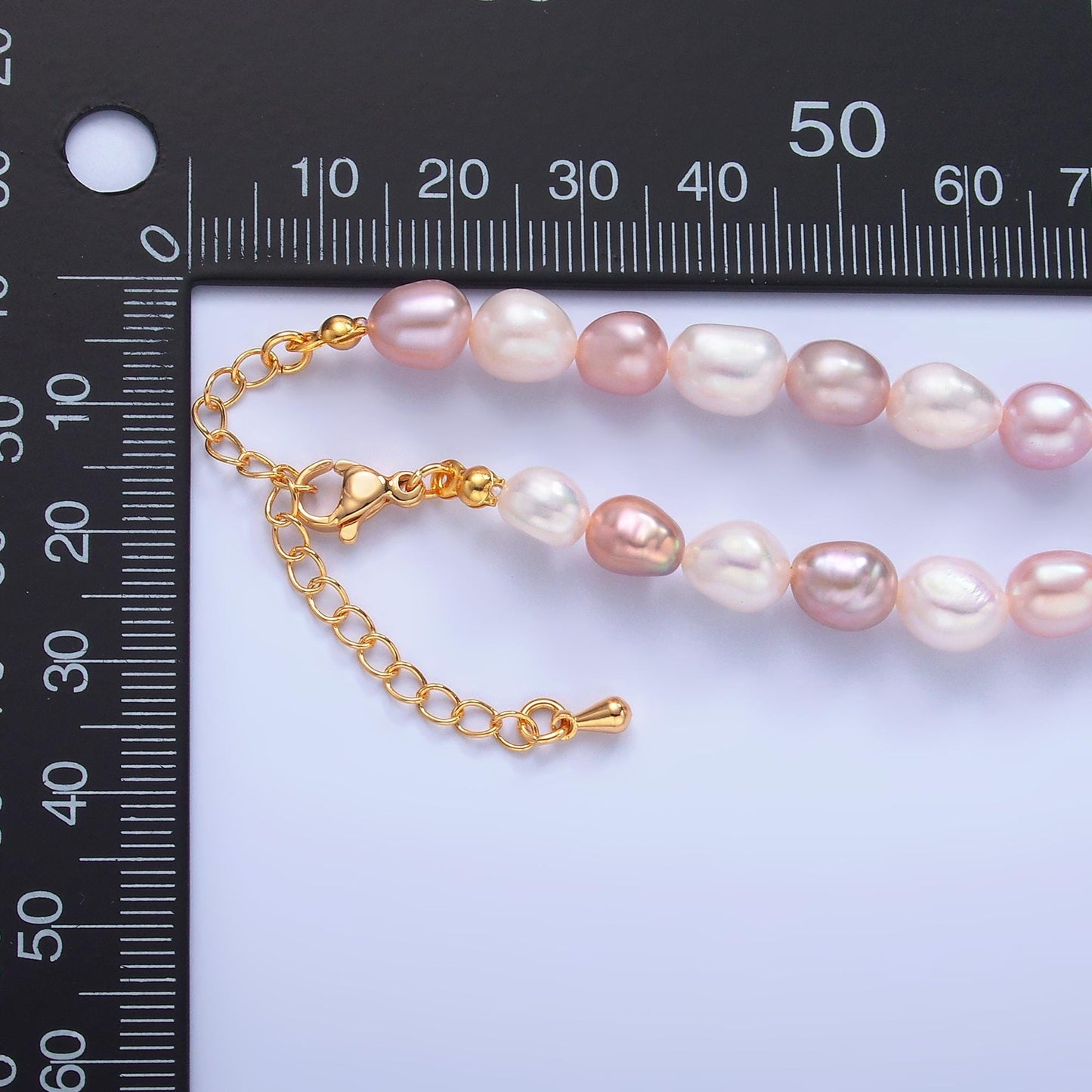 Big 6.9mm Fresh water pearl necklace Natural Pink Potato pearl necklace 16.15"+ 2 inch extender necklace gold clasp WA-3017