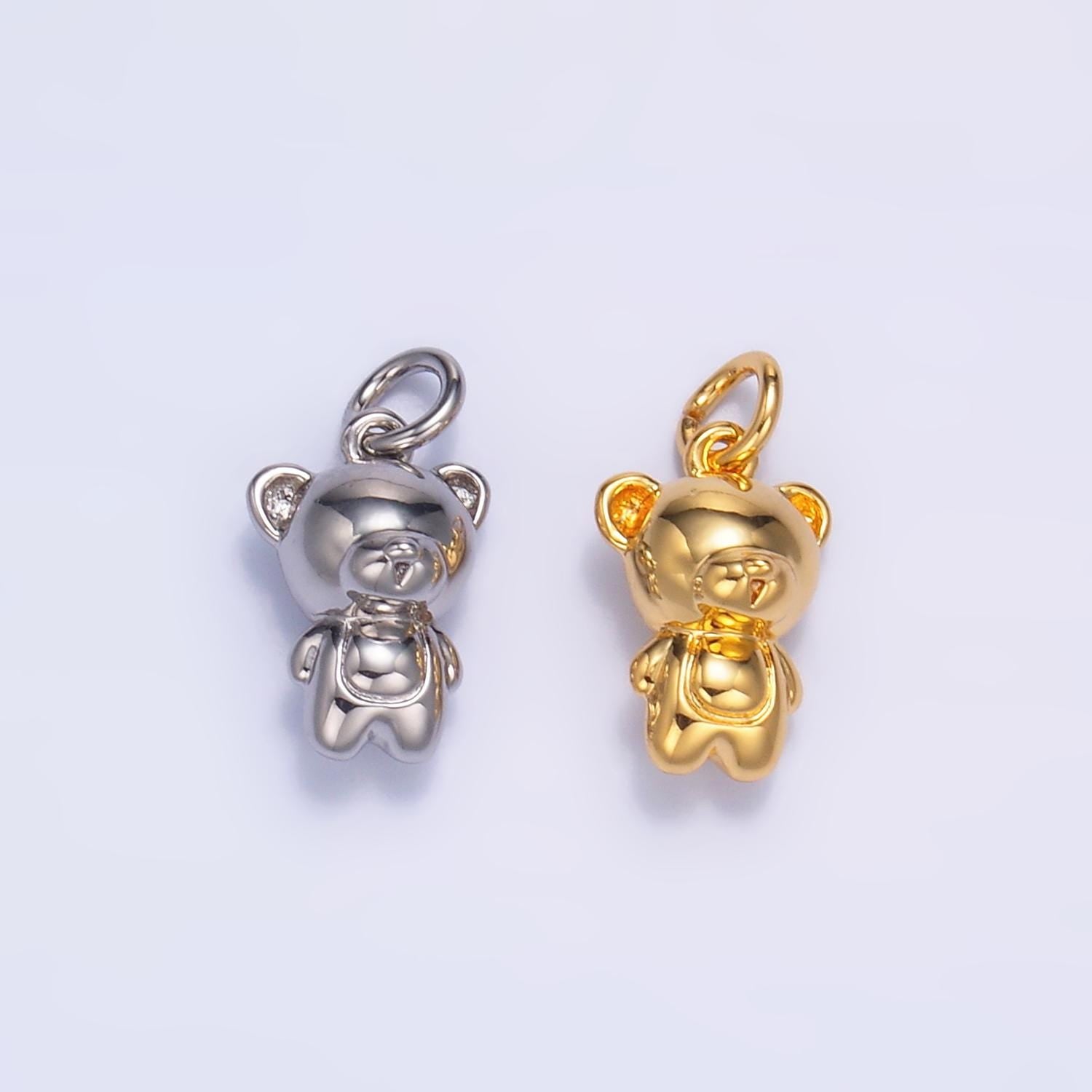 Mini bear pendant dainty teddy bear charm gold small charm silver stuff animal charm for bracelet necklace jewelry making supply W877