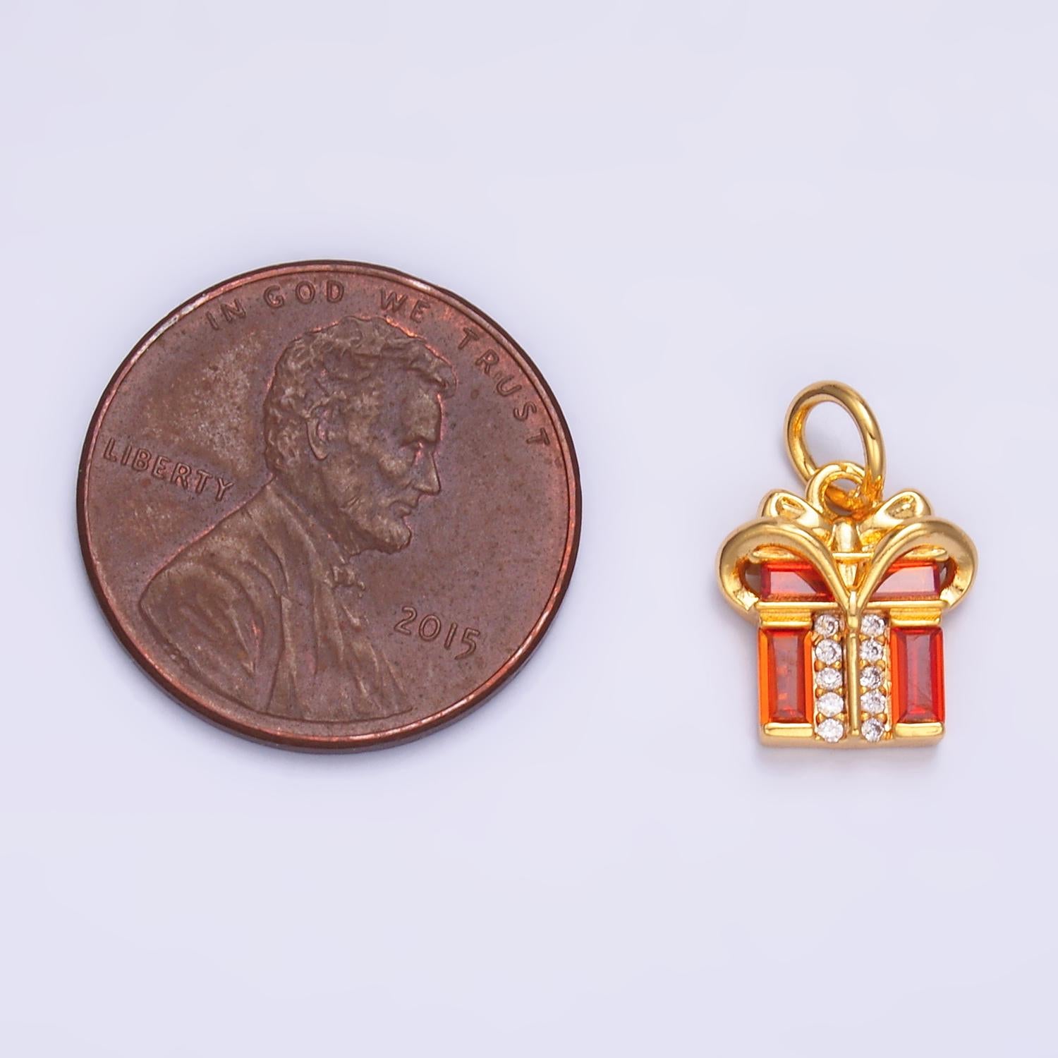 Mini Red CZ Present Charm Gold Wrapped Gift for Birthday Jewelry Inspired m178