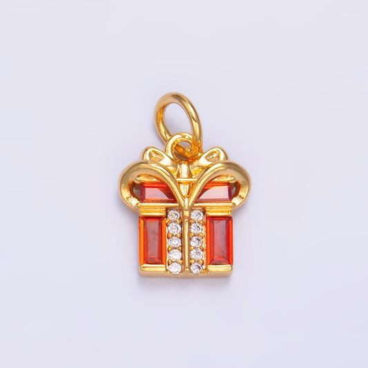 Mini Red CZ Present Charm Gold Wrapped Gift for Birthday Jewelry Inspired m178