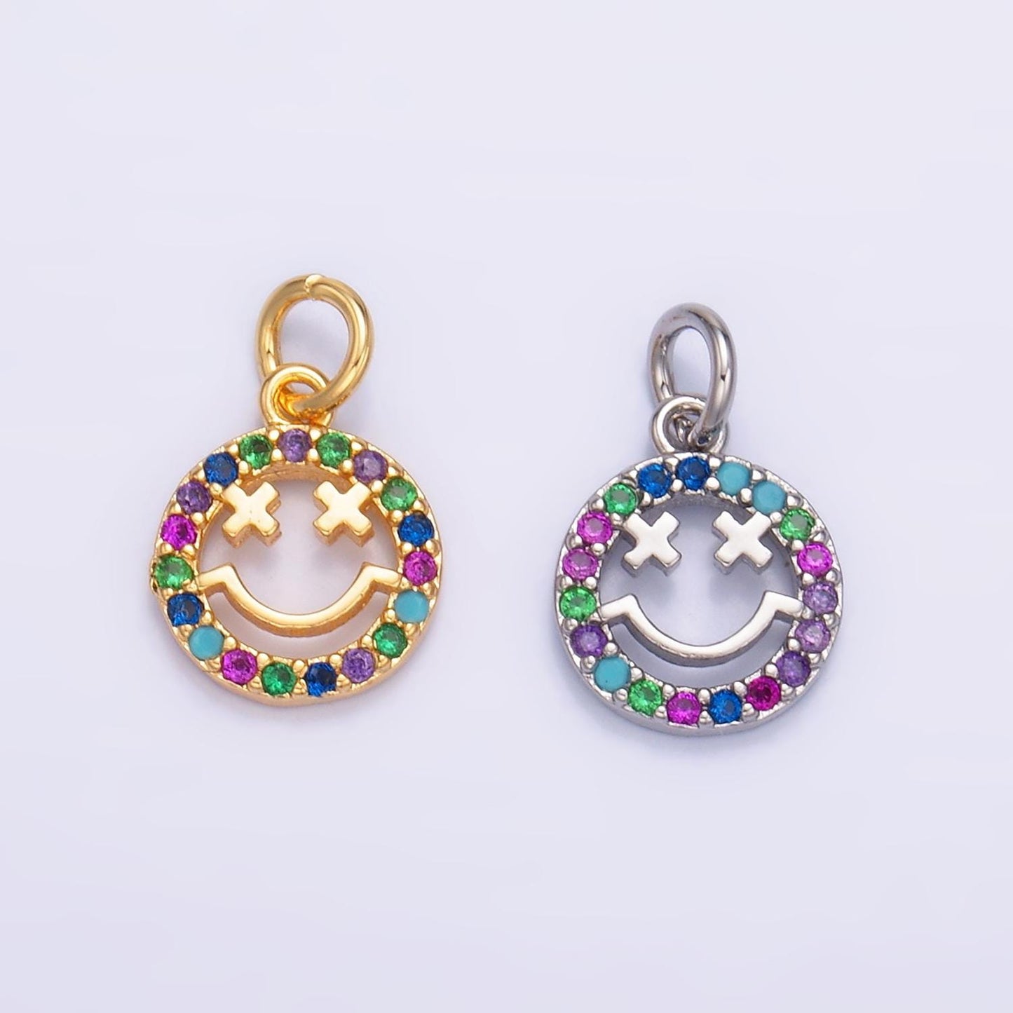 Mini Multi Color Micro Pave Happy Face Charm Gold Cubic Smile Face charm for Bracelet Necklace Earring W867
