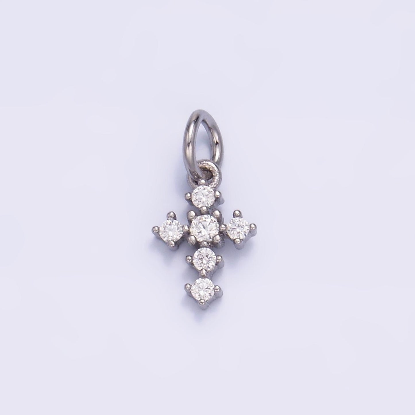24K Gold Filled Clear CZ Religious Cross Mini Charm in Gold & Silver | W880