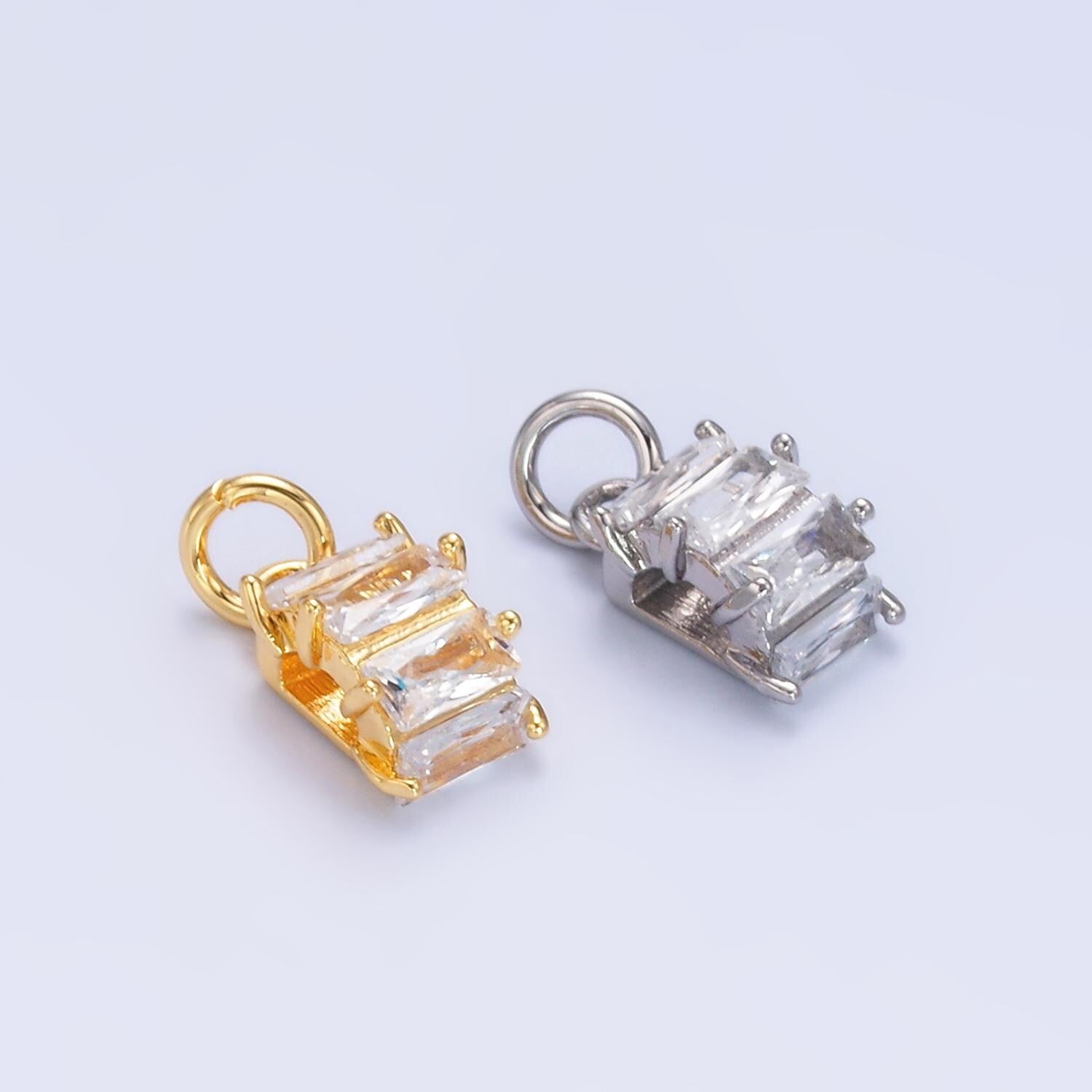 24K Gold Filled Clear Baguette Half Round Charm in Gold & Silver | W883
