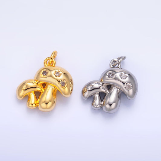Tiny Double Gold Mushroom Charms 24K Gold Filled Shroomie Pendant Charm Bracelet Necklace for DIY Jewelry Making Supply W884