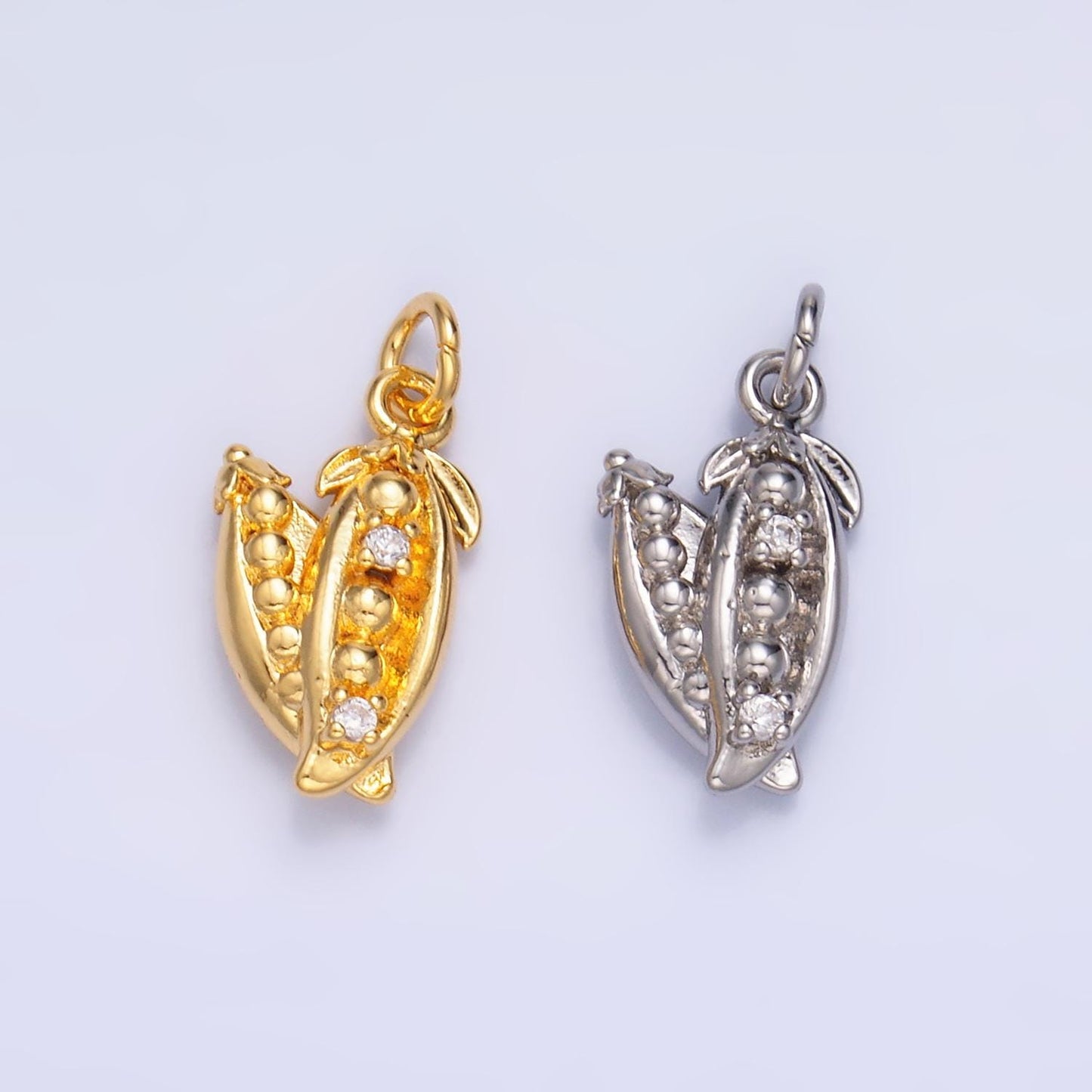 Silver Pea Charm 24K Gold Filled Pea Pods Pendant Farm Bracelet Necklace for DIY Jewelry Making Supply M173