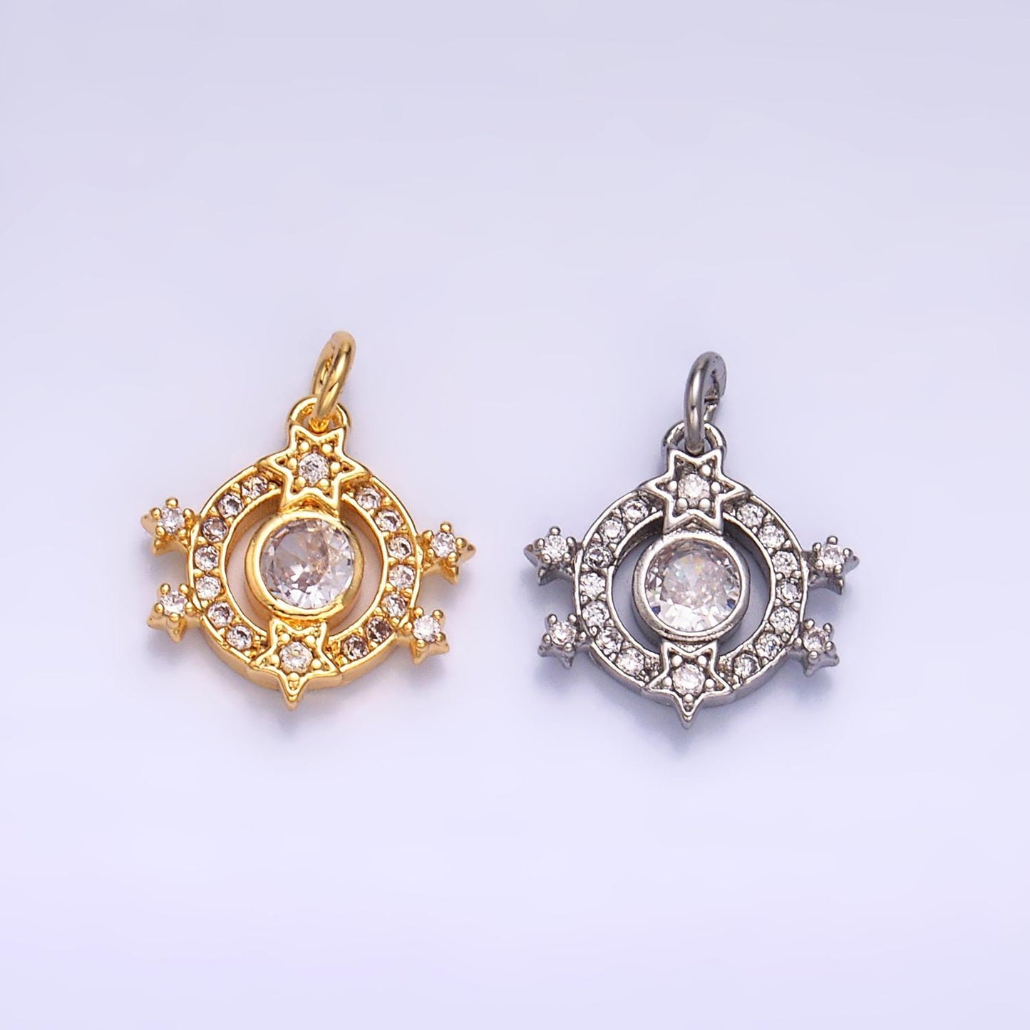 Silver Star Charm 24K Gold Filled Sky Moon Pendant Celestial Bracelet Necklace for DIY Jewelry Making Supply W868