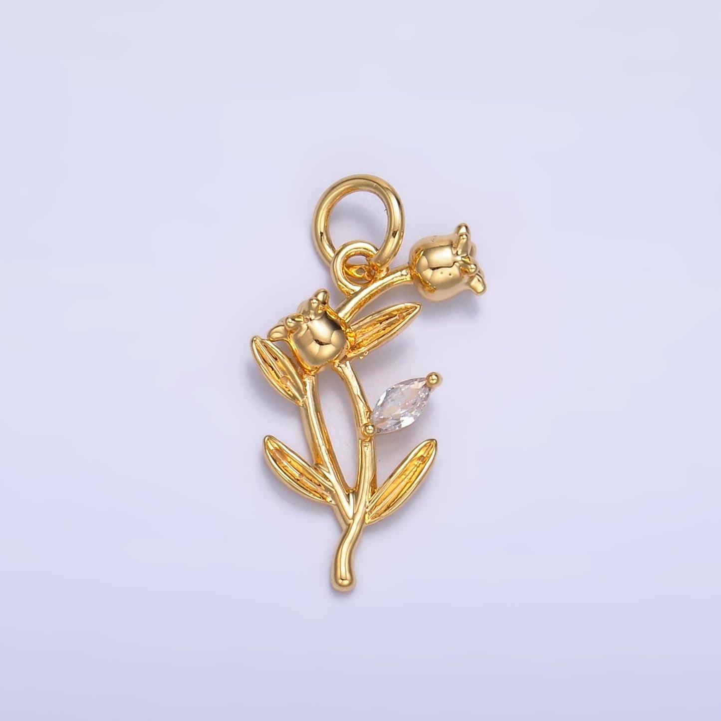 Silver Tulip Charm 24K Gold Filled Flower Pendant Spring Necklace for DIY Jewelry Making Supply M-177