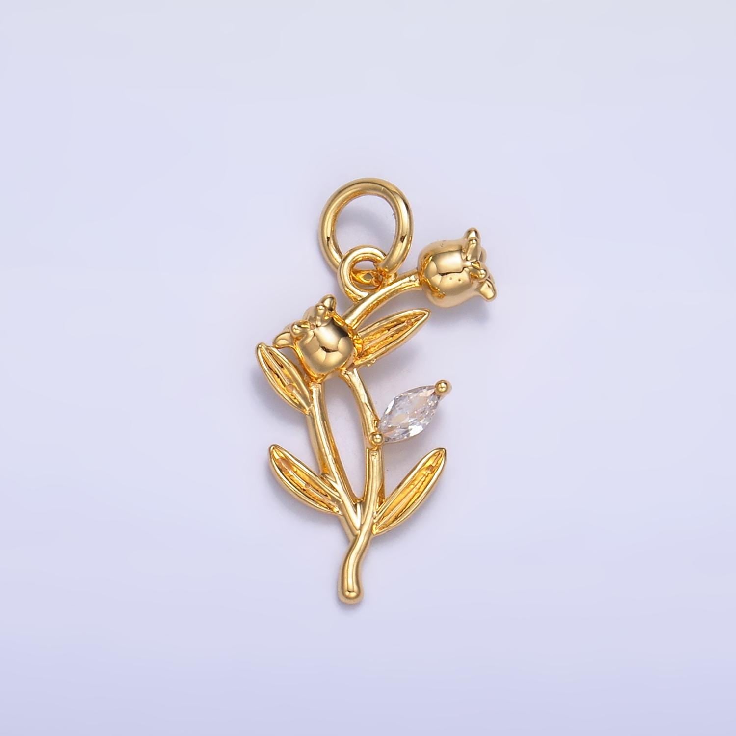 Silver Tulip Charm 24K Gold Filled Flower Pendant Spring Necklace for DIY Jewelry Making Supply M-177