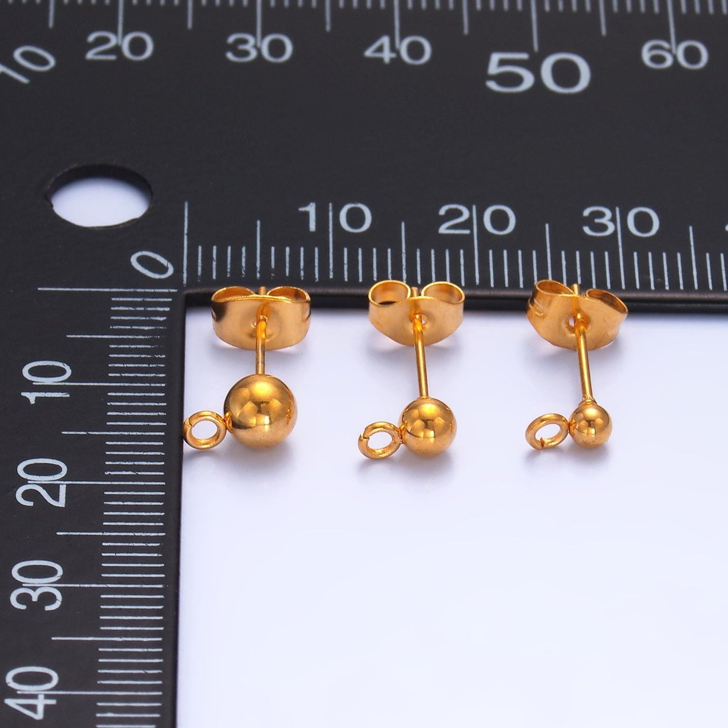 PVD Gold Plate Stainless Steel 3mm, 4mm, 5mm Ball Bead Drop Stud Findings | Z1062 Z1077 Z1078