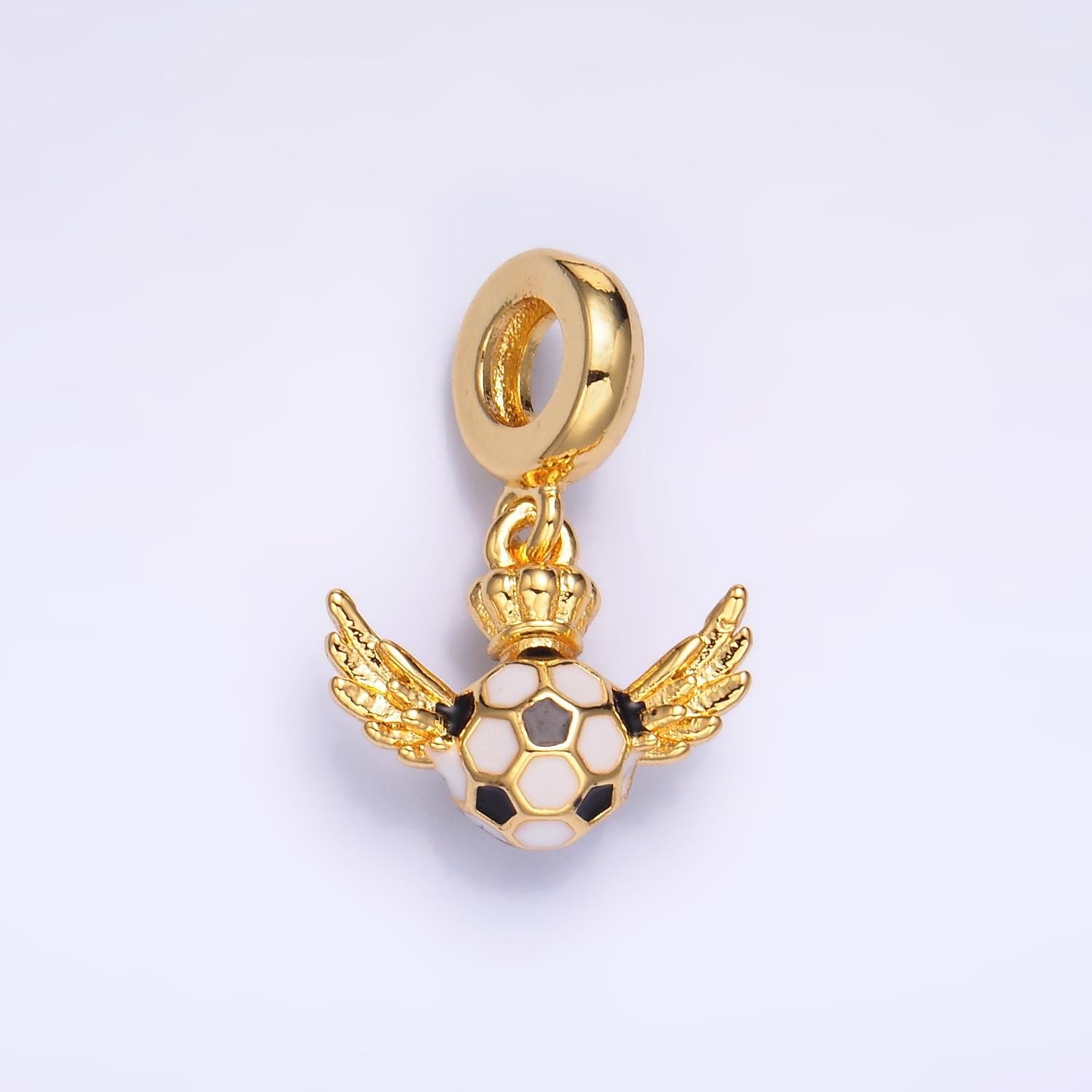 24k gold filled Wing soccer ball charm sport theme rondelle bail for drop pendant bracelet | C888